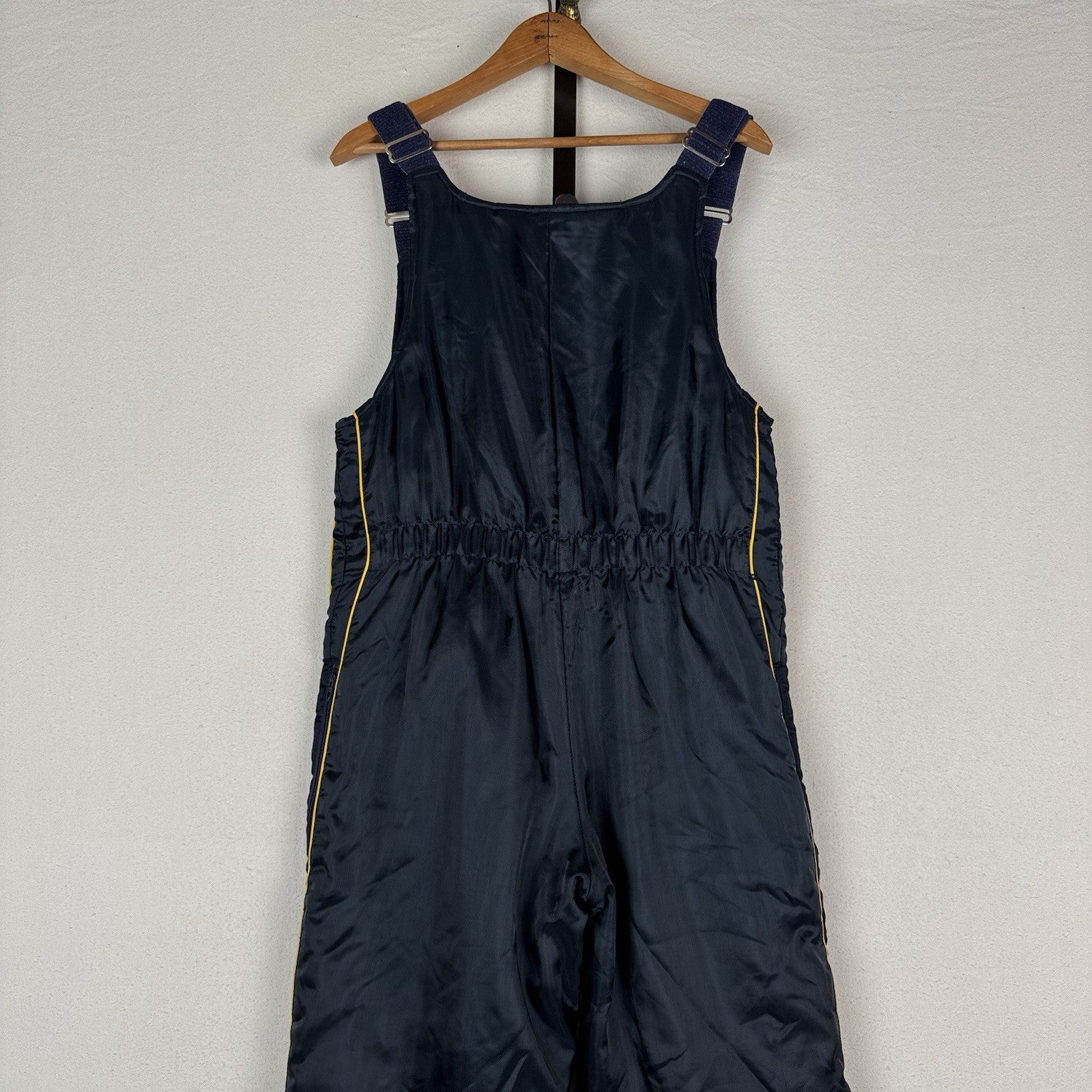Vtg Polaris Snowmobile Bibs Overalls Womens M Blue Yellow Striping 70s 80s USA