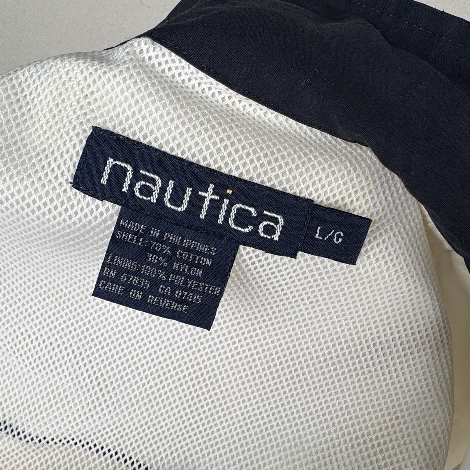 Vtg 90’s Nautica Men’s Large Sailing Windbreaker Jacket White Blue Full Zip Flag