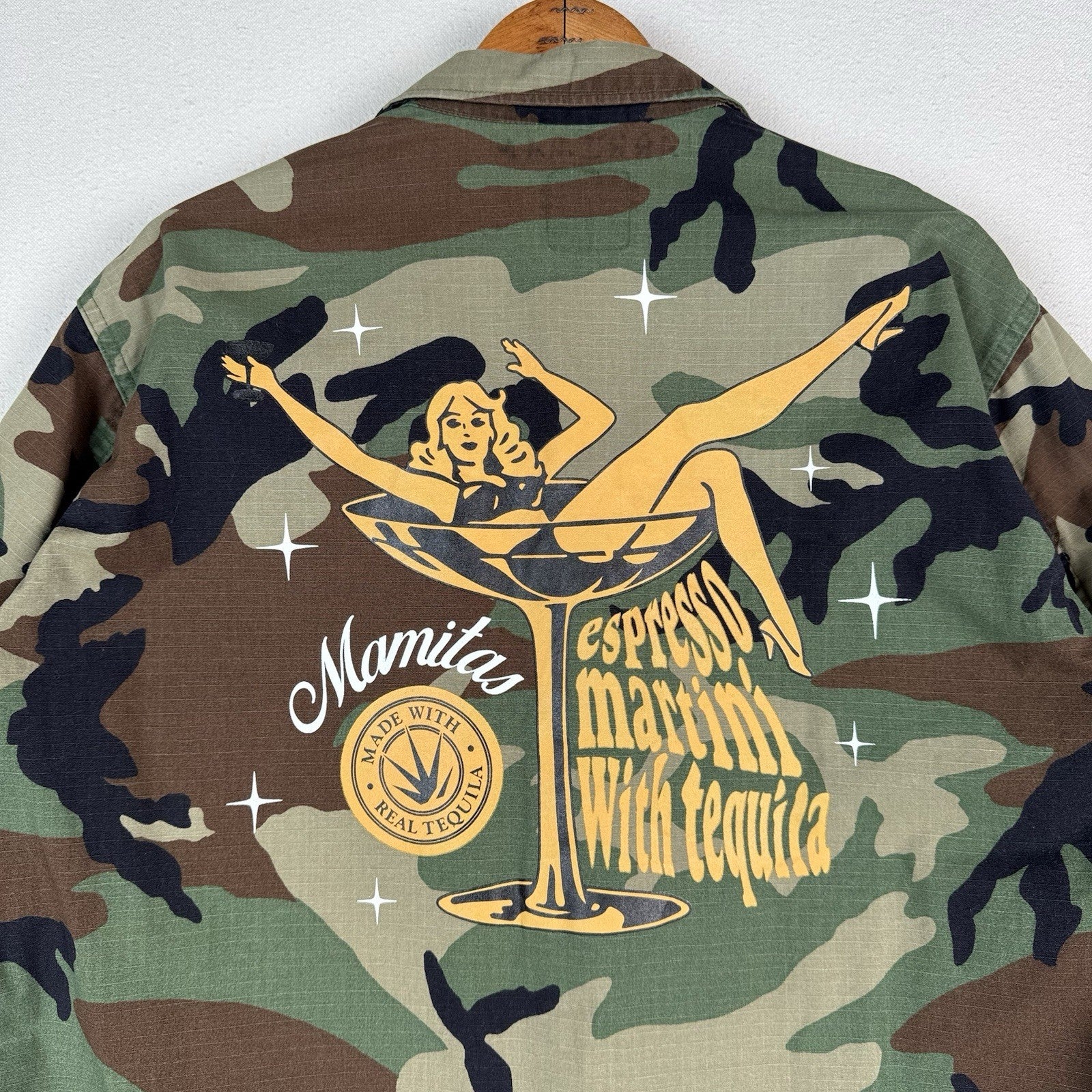 Army Woodland Mamitas Tequila Military Field Jacket Men’s Large Special Edition