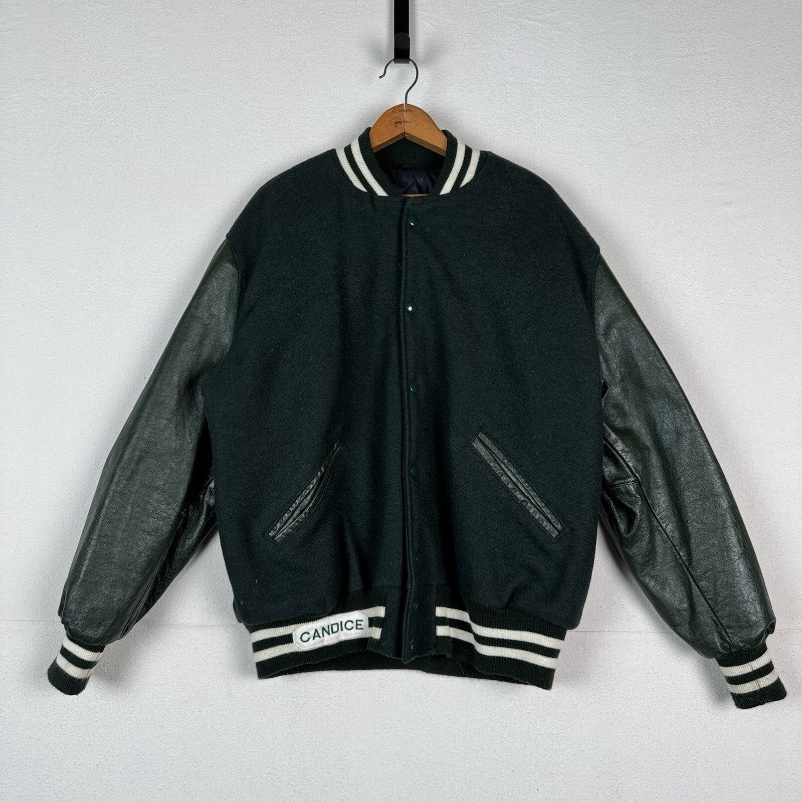 DeLong Wool Varsity Coat Jacket Mens XL Nordonia Green Made In USA