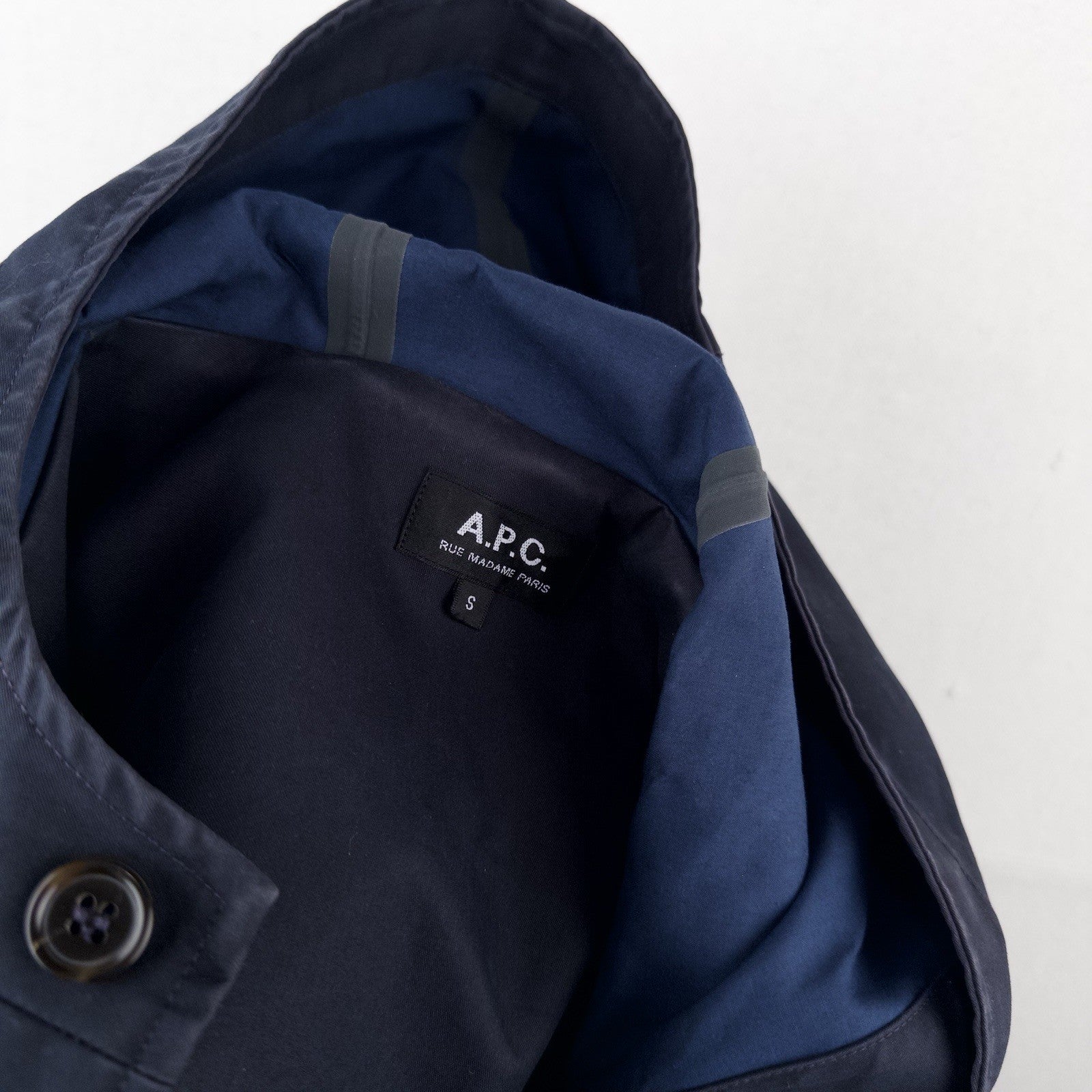 APC Navy Blue Hooded Trench Rain Coat Mac Parka Jacket Men’s Small S