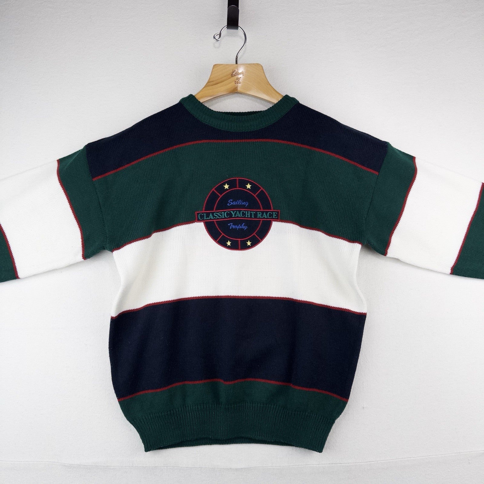 90’s Vtg Embroidered Classic Yacht Club Racing Sweater Acrylic Color Block