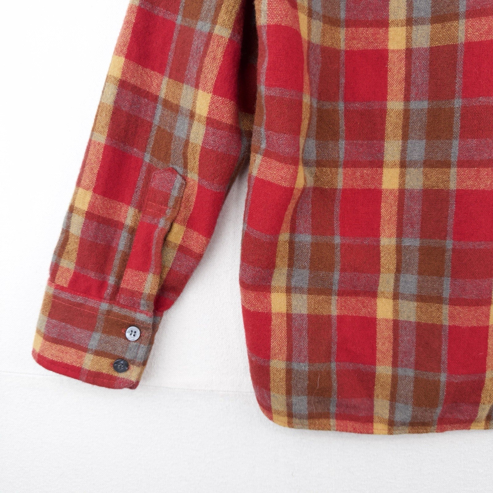 60’s Vtg Kings Road Sears Men’s M Full Cut Flannel Shirt Wool Red Yellow Plaid