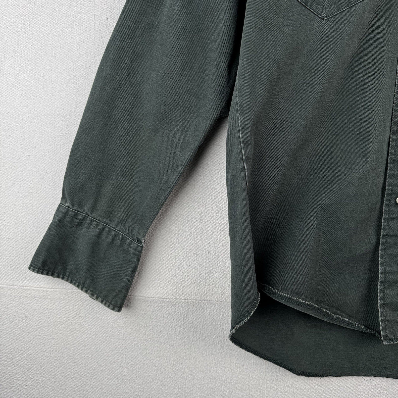 Vintage Wrangler Western Thick Twill Dark Green Pearl Snap Shirt Mens M