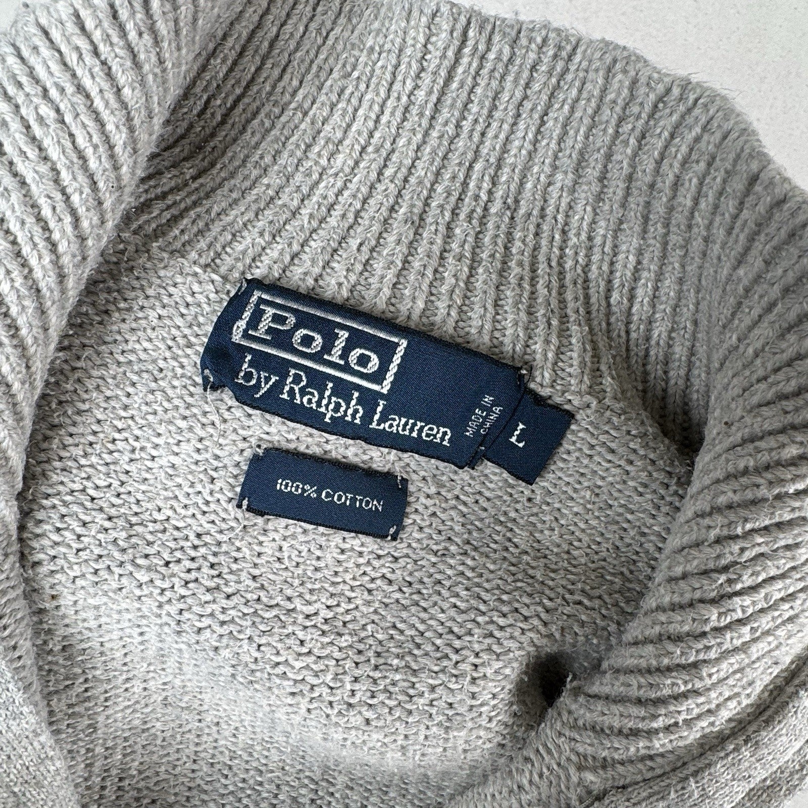 Vintage Polo Ralph Lauren Men’s 1/4 Zip Gray Cotton Knit Sweater Large