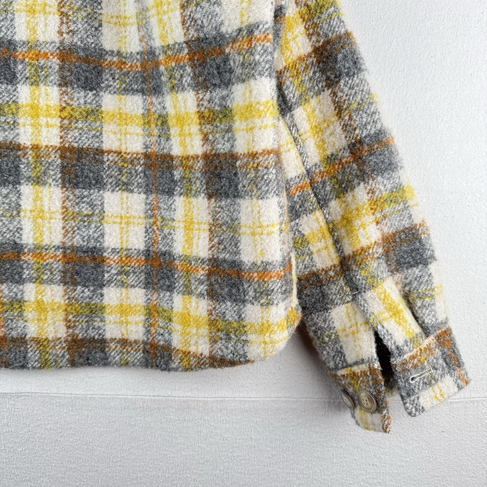 GAP Wool Trucker Jacket Women’s M Yellow Plaid Full Zip Boxy Chore Shirt