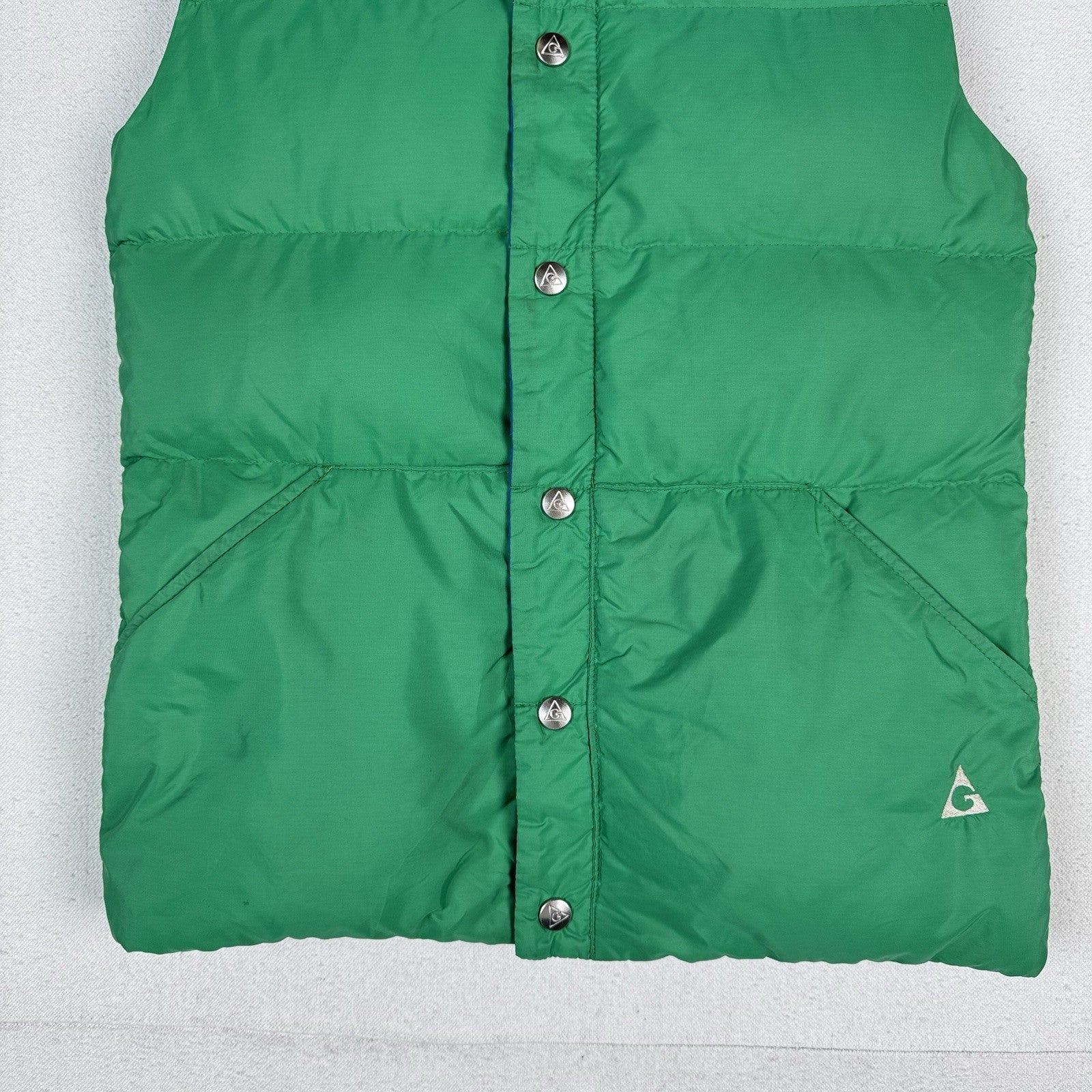 Vintage 70’s Gerry Goose Down Vest Reversible Blue Green Made USA XS (Youth L)