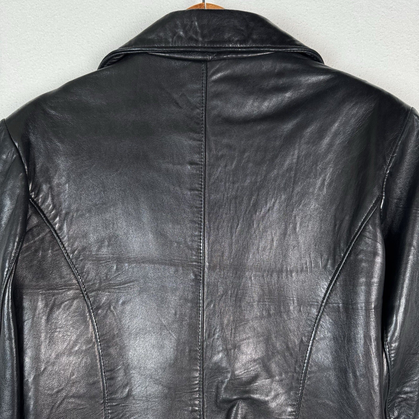 Oscar Leopold Women's Black Calf Leather Jacket  - Large