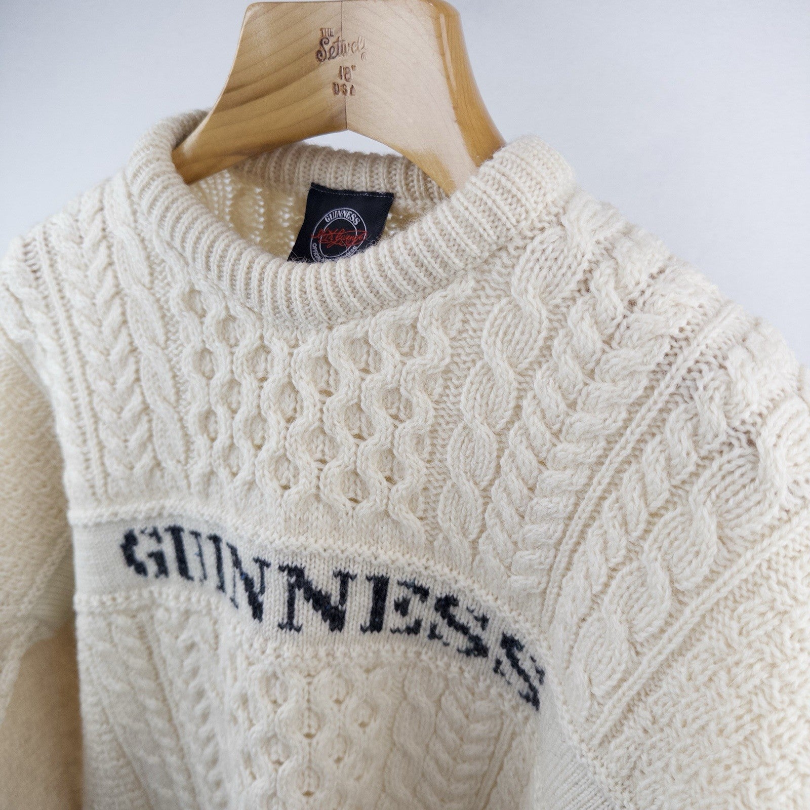 Official Guinness Aran Cable Knit Wool Fisherman Sweater Men's 2XL Made Ireland