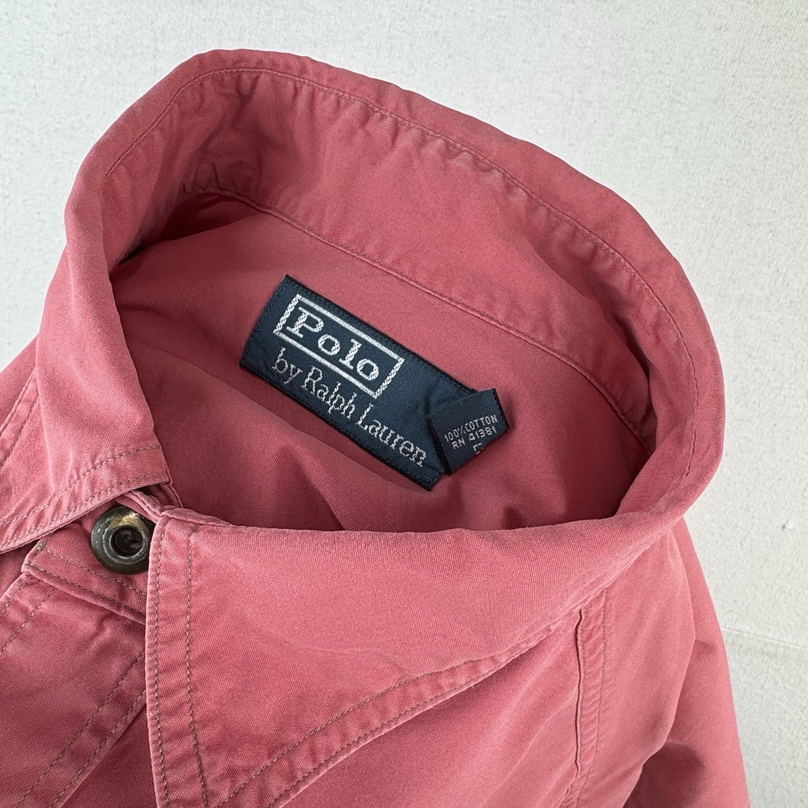 90’s Vtg Polo Ralph Lauren Men’s XL Military Safari Shirt Button Up Salmon Pink
