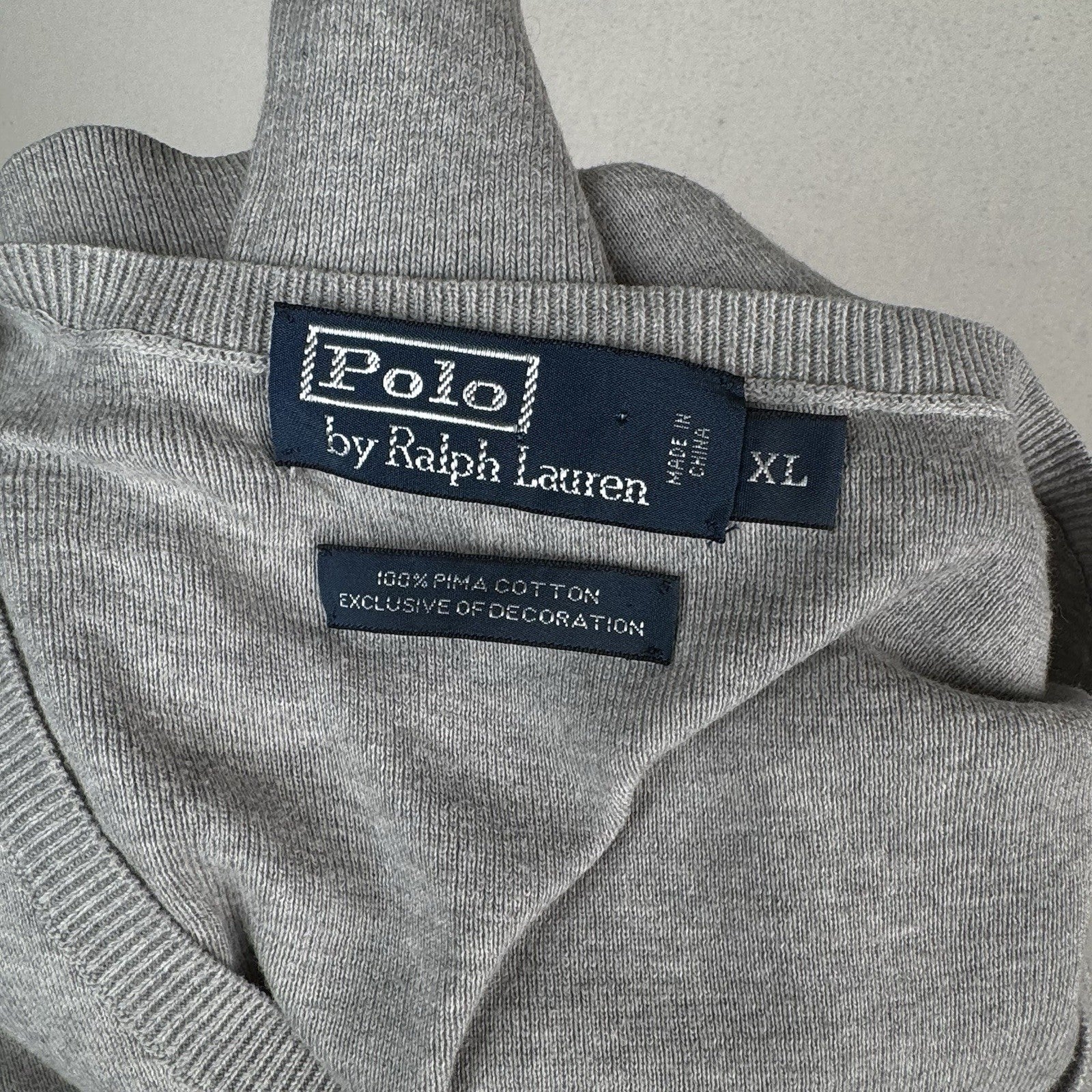 Polo Ralph Lauren Sweater Vest Men XL Regular Fit Gray Cotton Pullover V-Neck