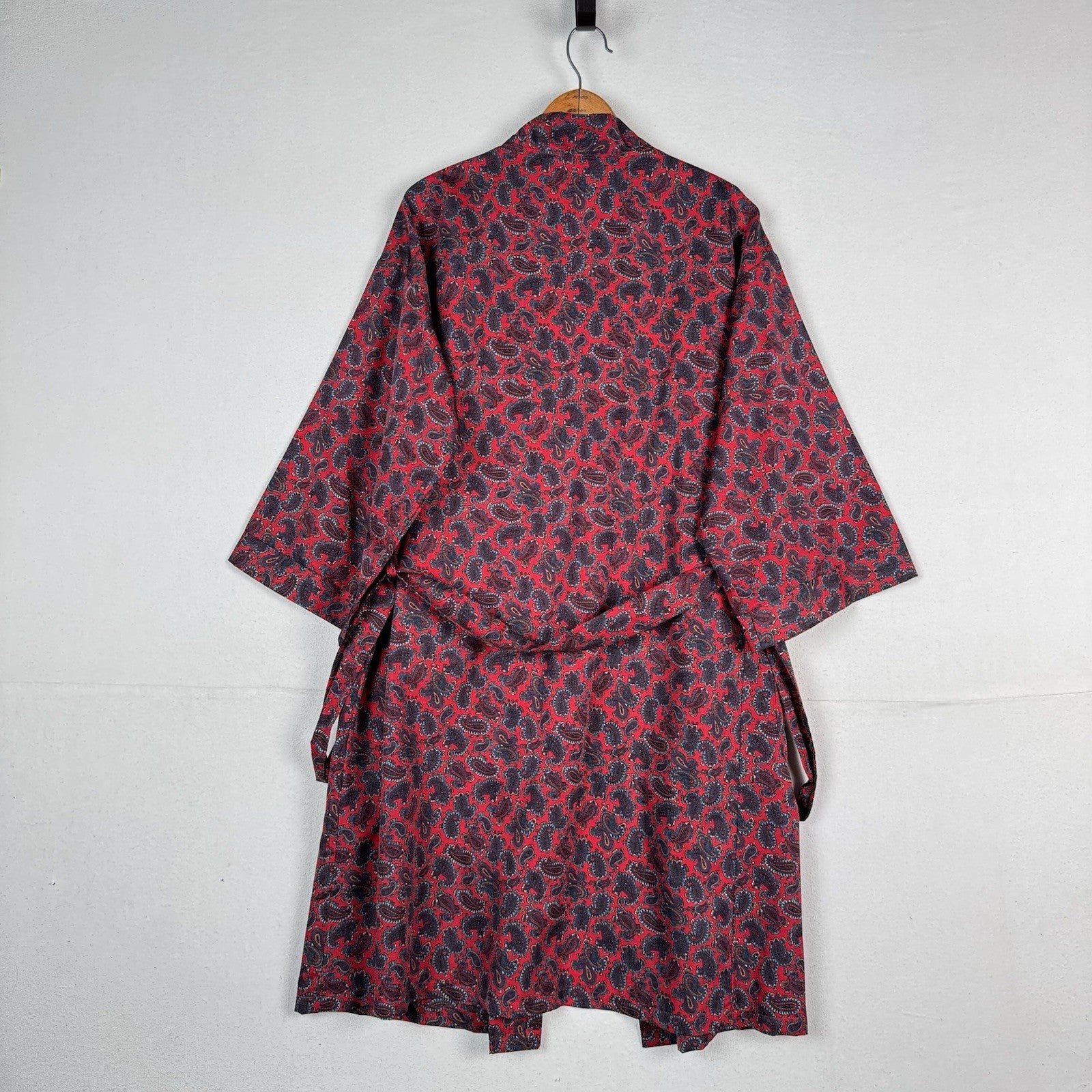 Vintage 80s St Michael Red Paisley Dressing Gown Robe Smoking Jacket Mens Medium