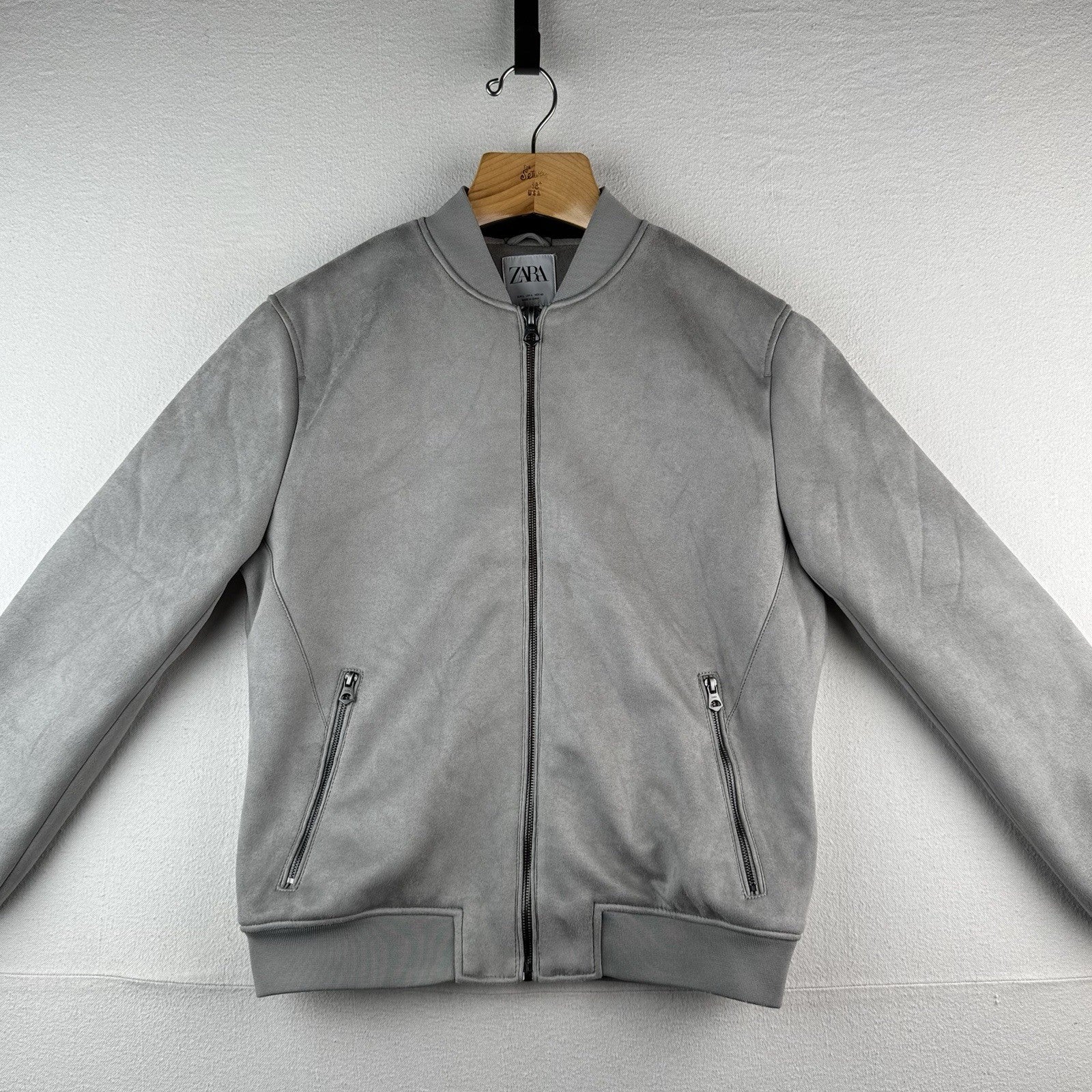 Zara Faux Suede Men’s Large Zip Bomber Jacket Gray