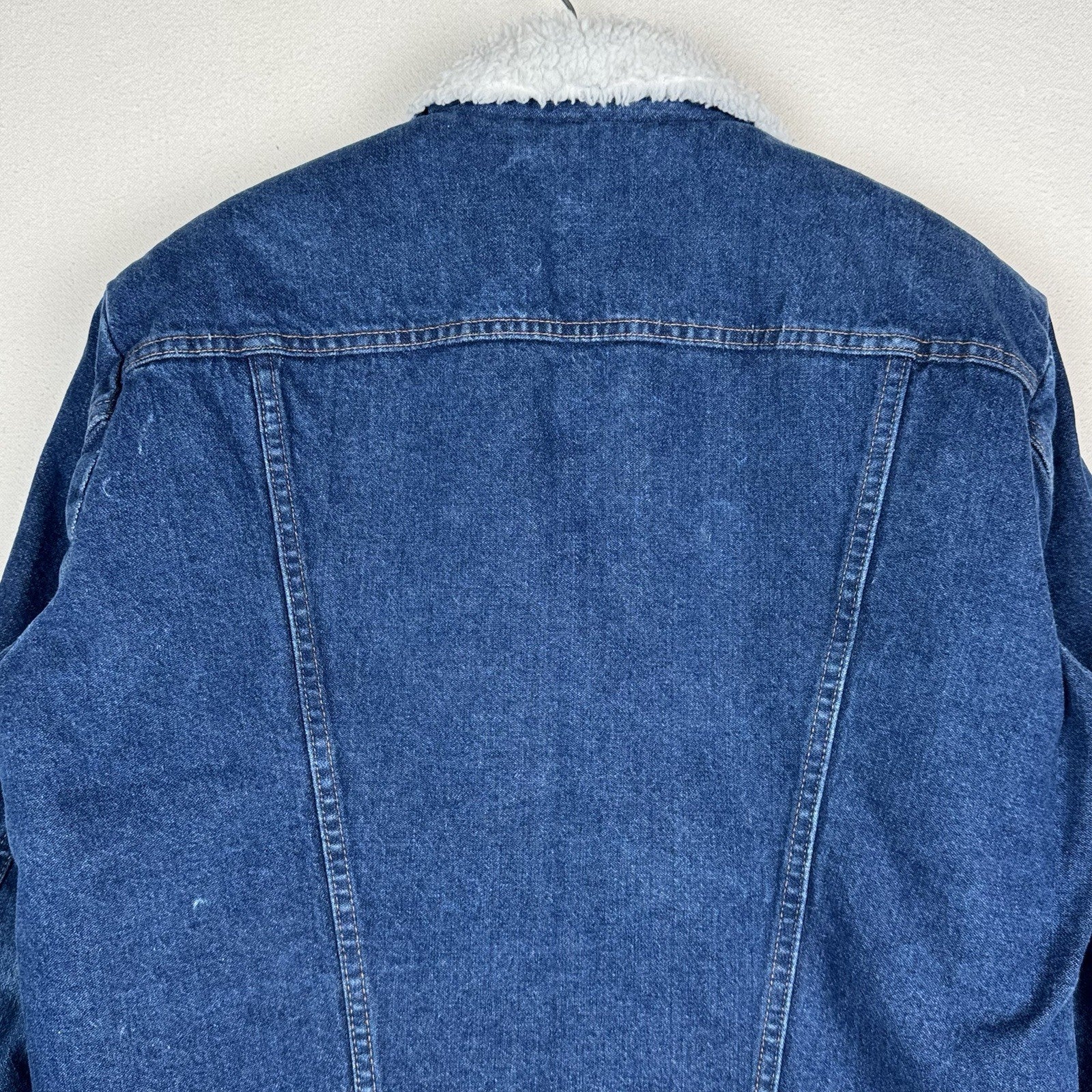Vintage Wrangler Sherpa Denim Jean Trucker Jacket Men’s Large L Blue Made In USA