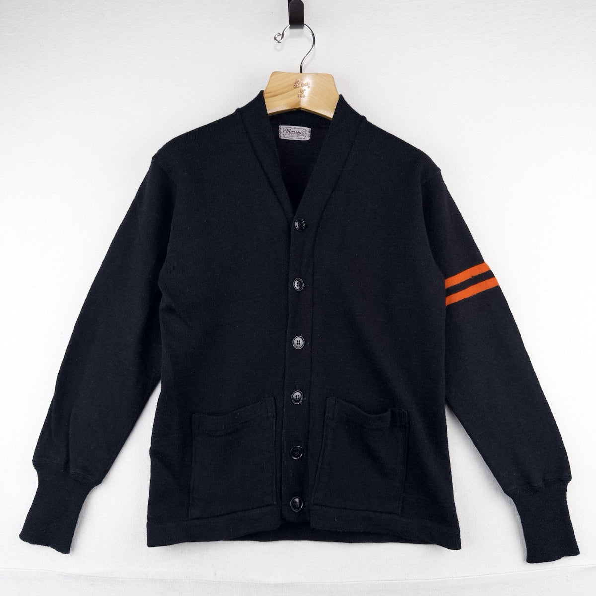 40’s Vtg Murray’s Knit Varsity Cardigan 32” XS / Youth M Black Orange Princeton