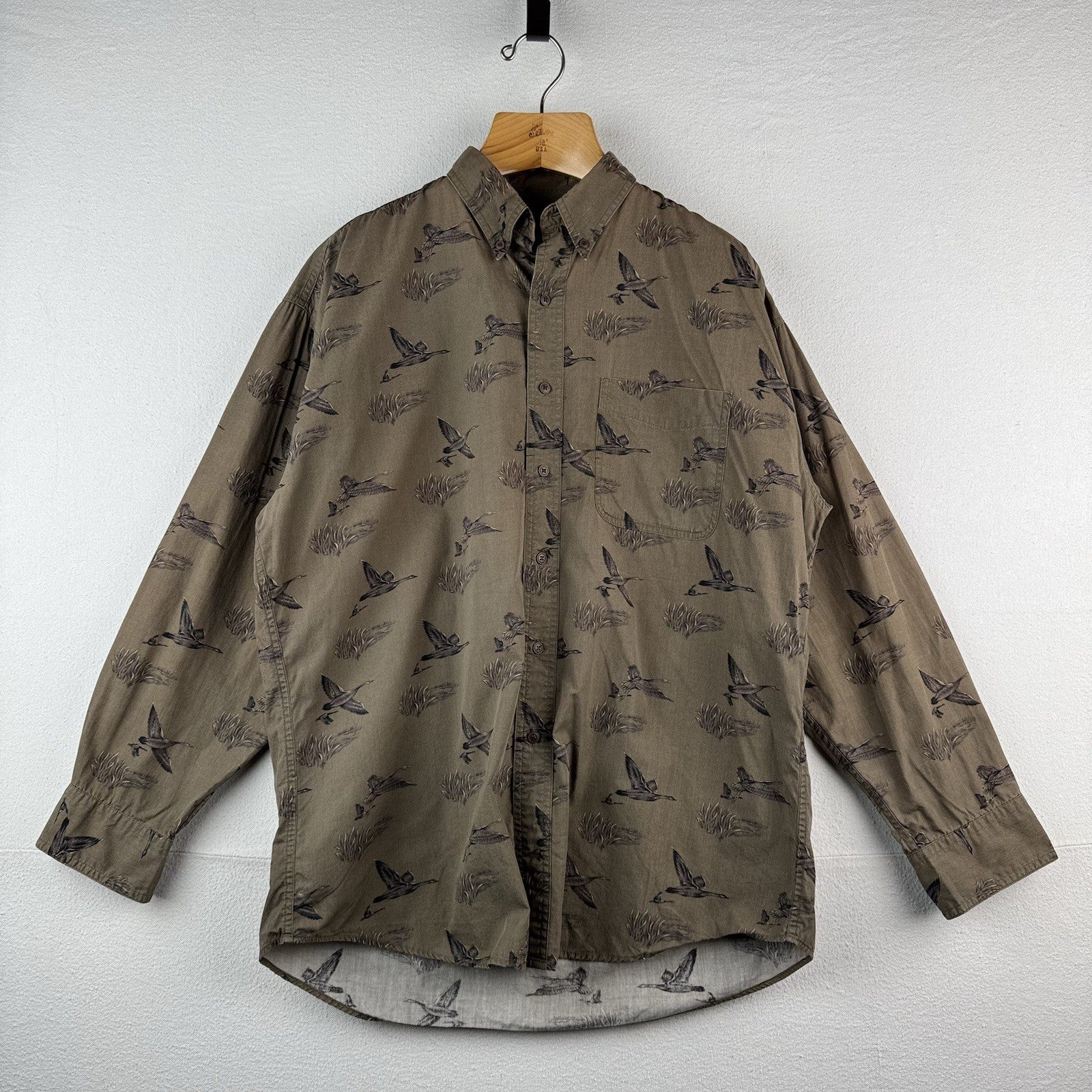 Chaps Ralph Lauren Mens XL Button Down Shirt Ducks Brown Long Sleeve