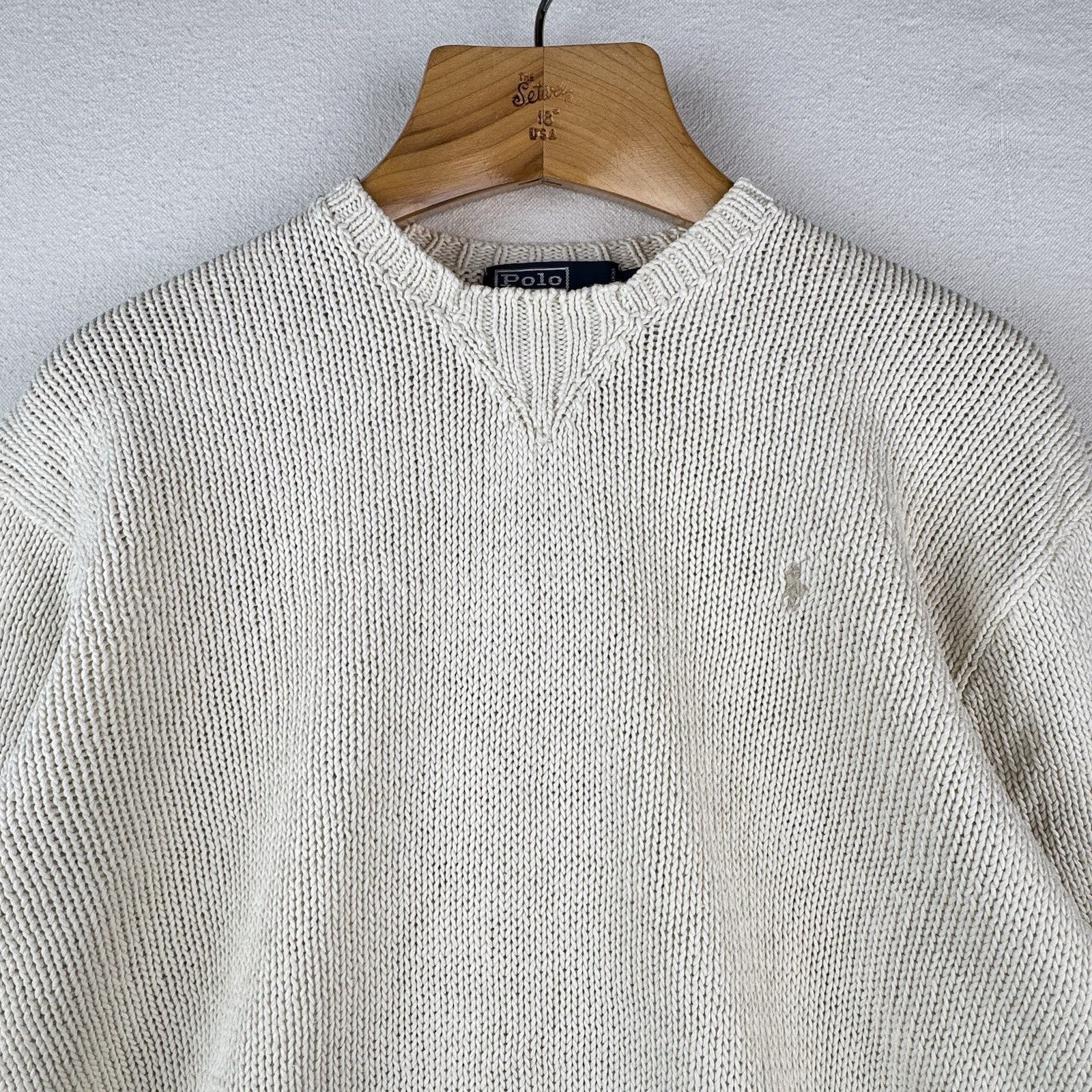 90’s Vintage Polo Ralph Lauren Sweater Men’s Large Ivory Linen Pullover