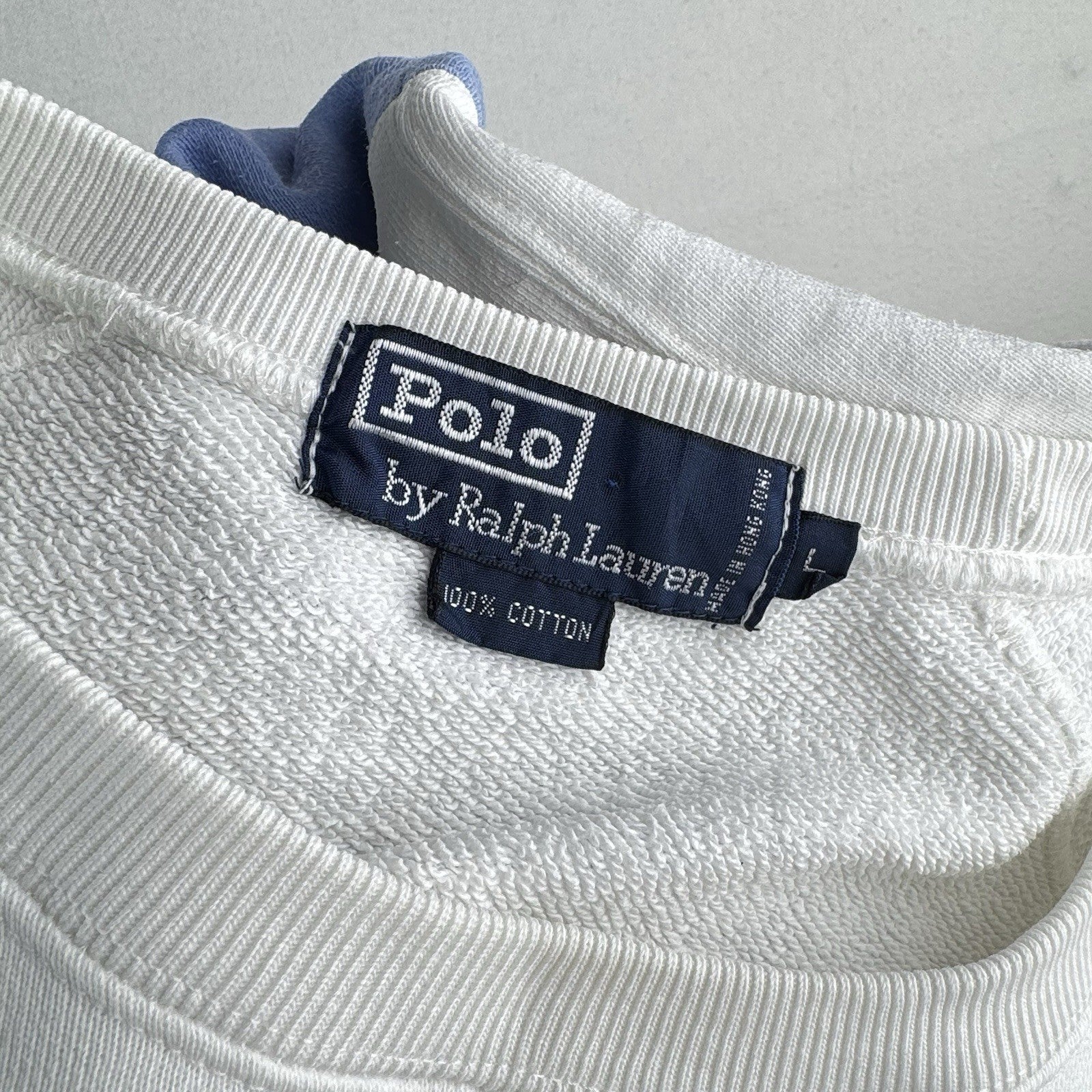 90’s Vtg Polo Ralph Lauren Men L Color Block Sweatshirt Blue White French Terry