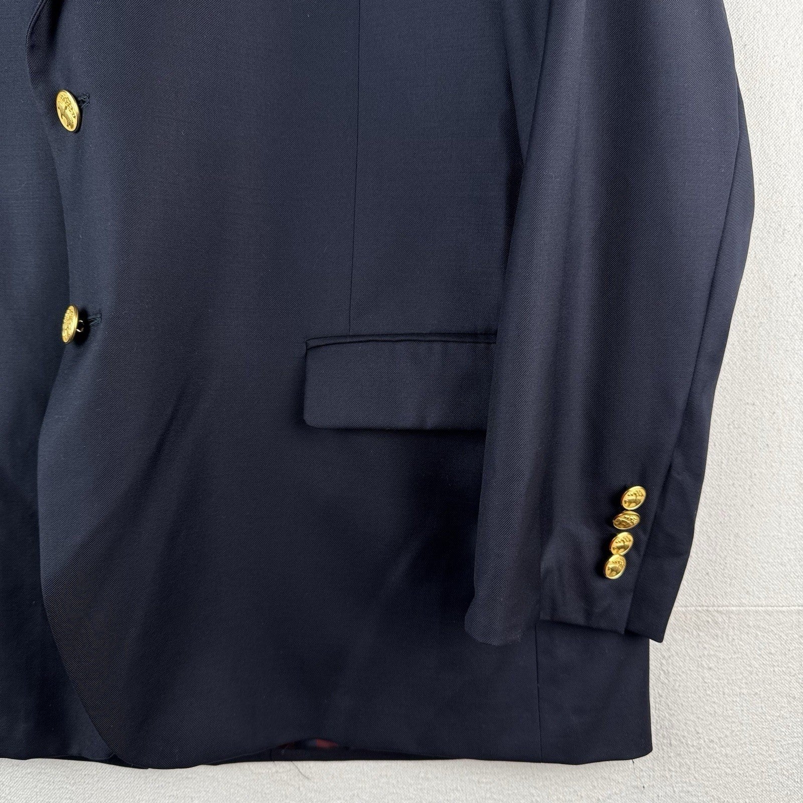 Brooks Brothers Navy Blazer Super 110 Wool Gold Buttons 46SH Sport Coat USA Made
