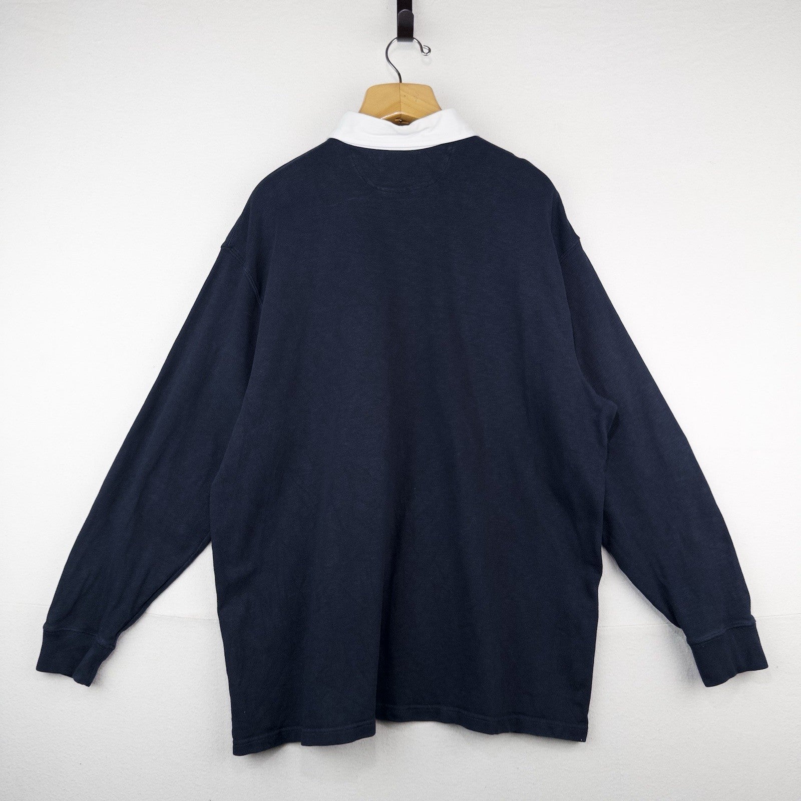 Polo Ralph Lauren Mens Long Sleeve Rugby Shirt Men’s 2XB Navy Blue White Collar