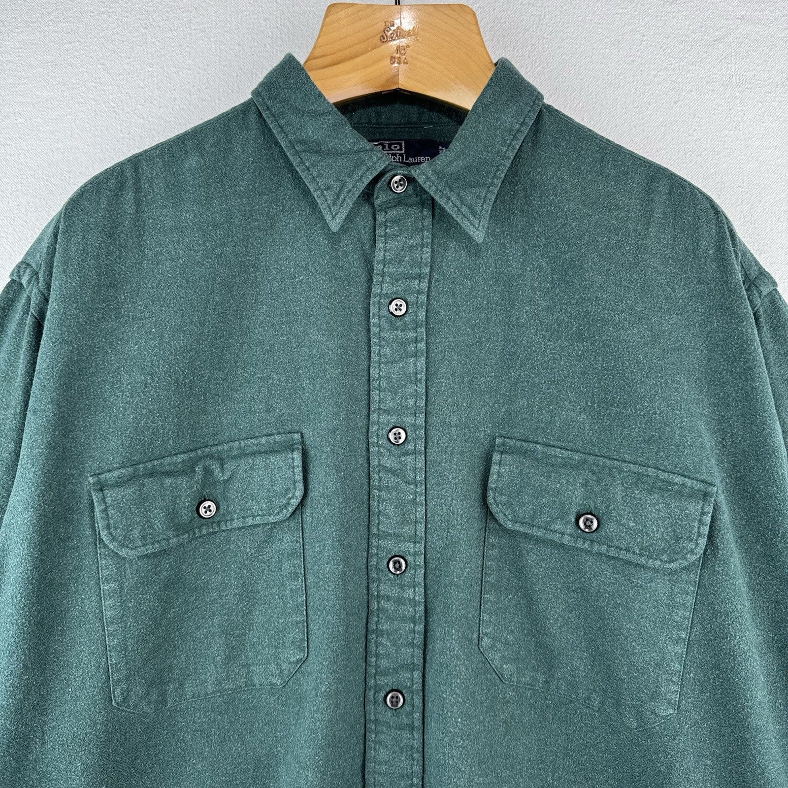 90’s Vtg Polo Ralph Lauren GI Chamois Flannel Shirt Size 2XL Forest Green