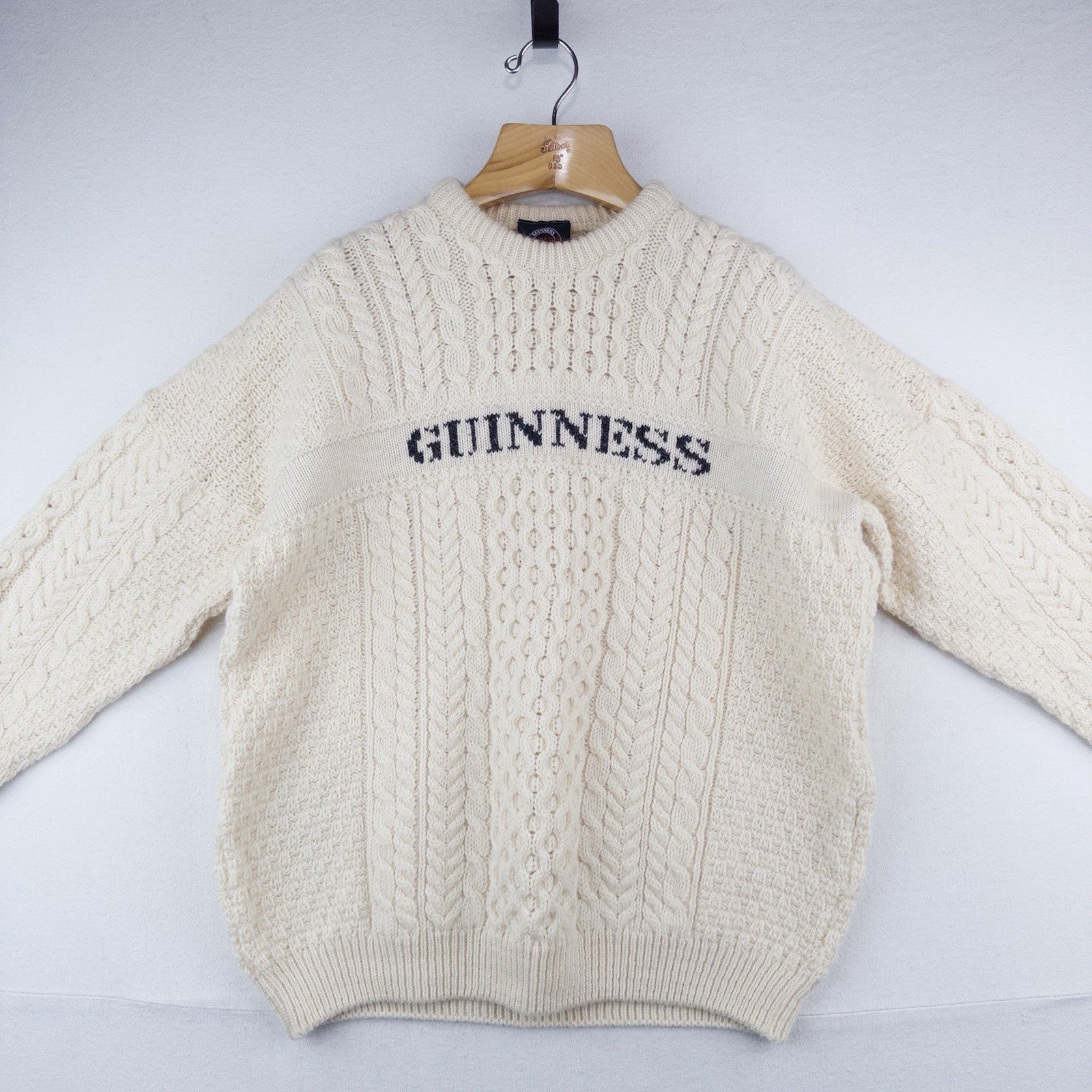 Official Guinness Aran Cable Knit Wool Fisherman Sweater Men's 2XL Made Ireland