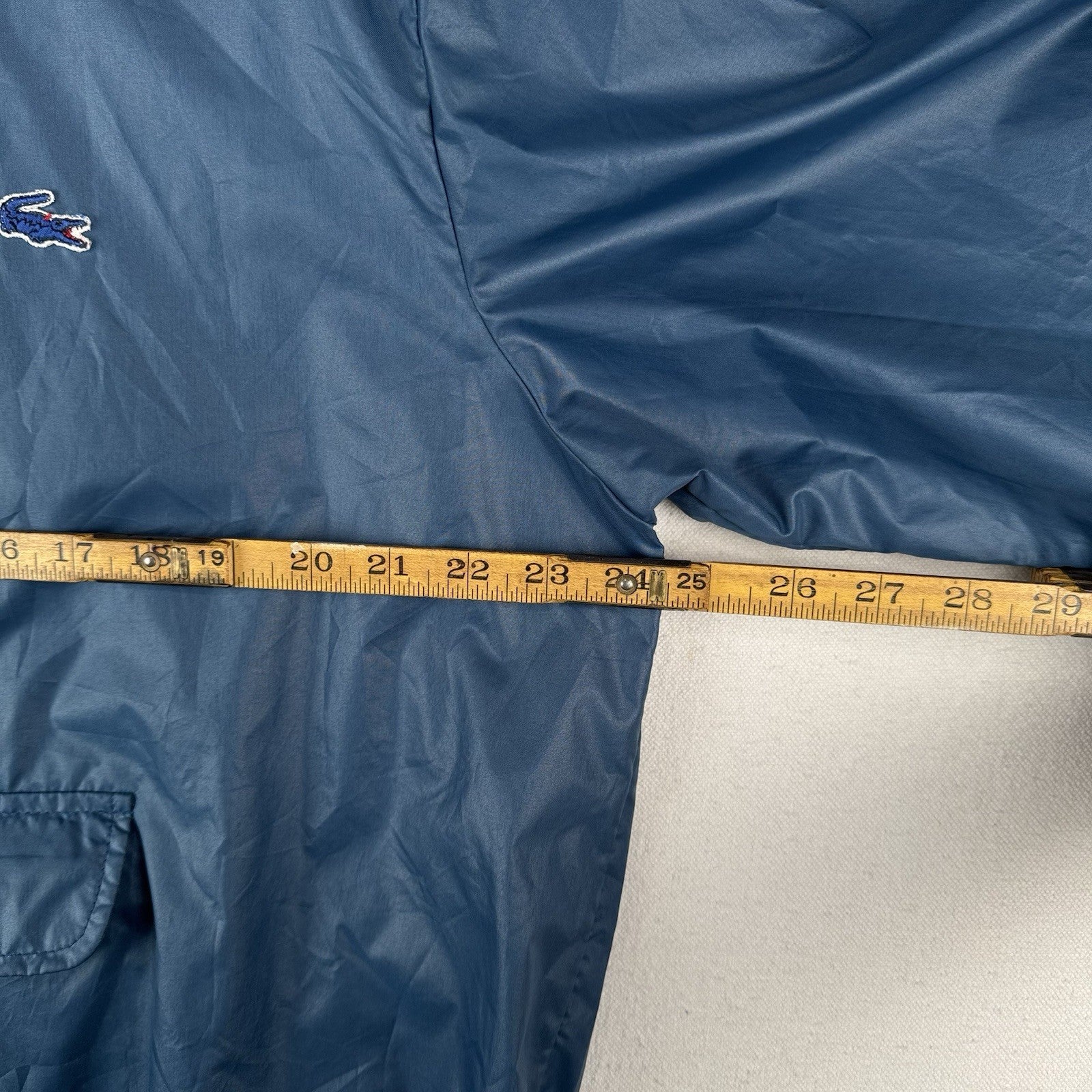 70’s Vtg Lacoste Izod Packable Windbreaker Men's L Kangaroo Pouch 1/4 Zip Blue