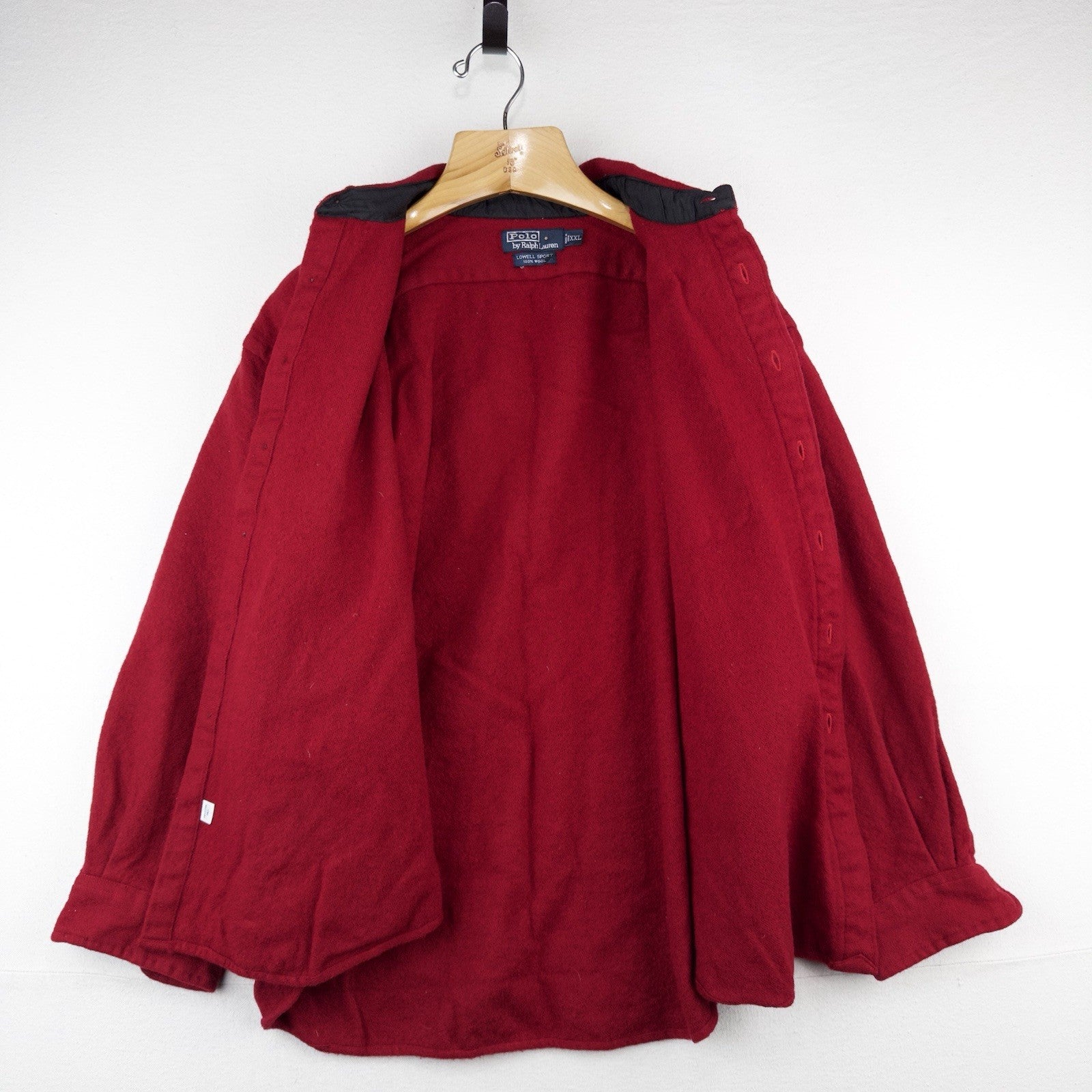 90s Vtg Polo Ralph Lauren Red Lowell 100% Wool Button Up Shirt Boxy *Distressed