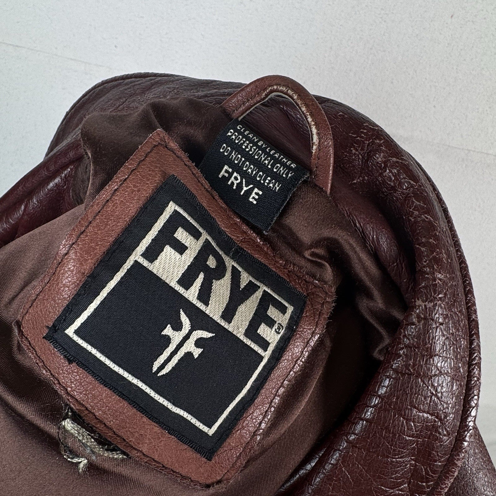 Vintage 90s Frye Leather Womens Large Jacket Coat Rust Brown Maroon Button Front