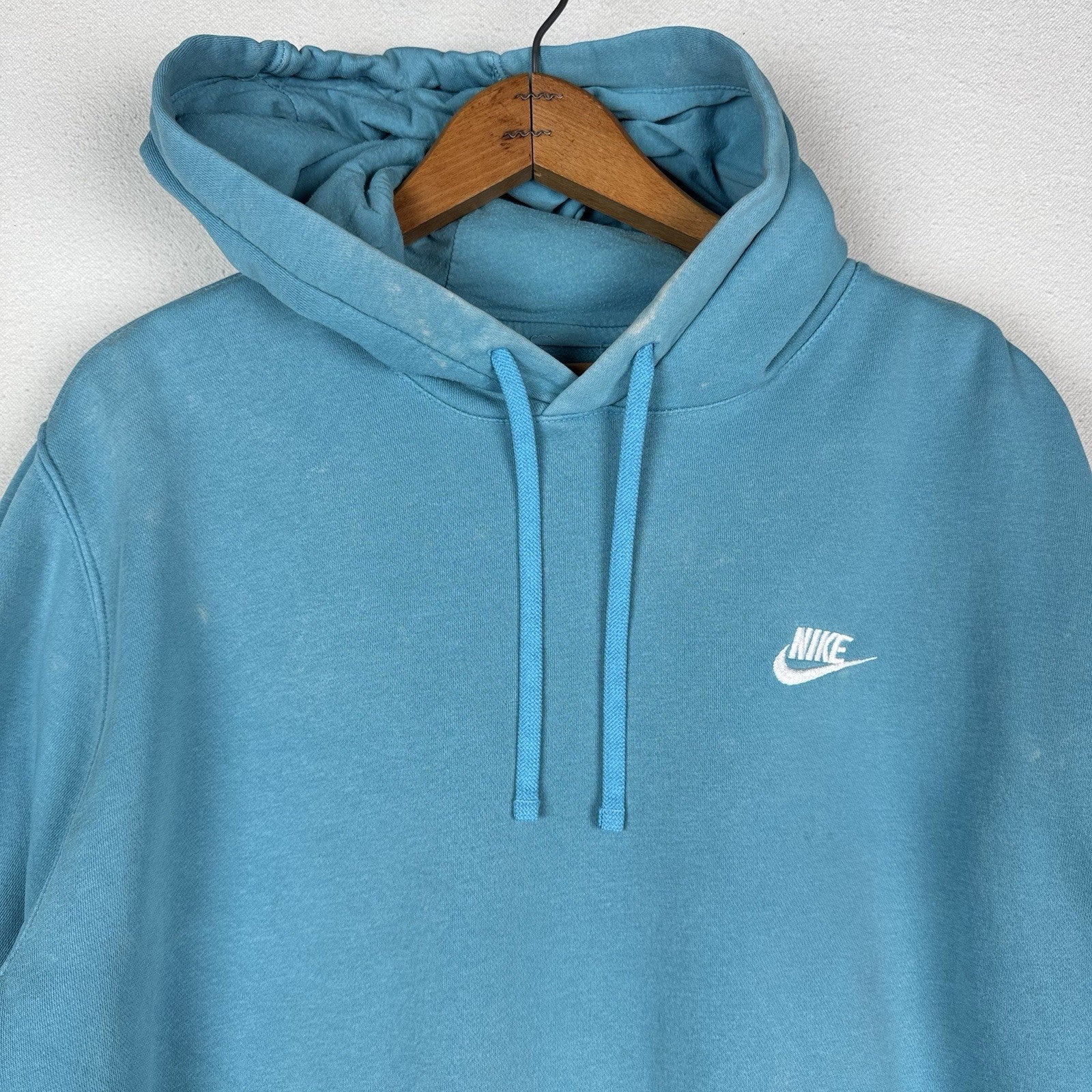 Nike Sportswear Club Fleece Hoodie Mens XL Baltic Blue Swoosh Sweatshirt *Faded