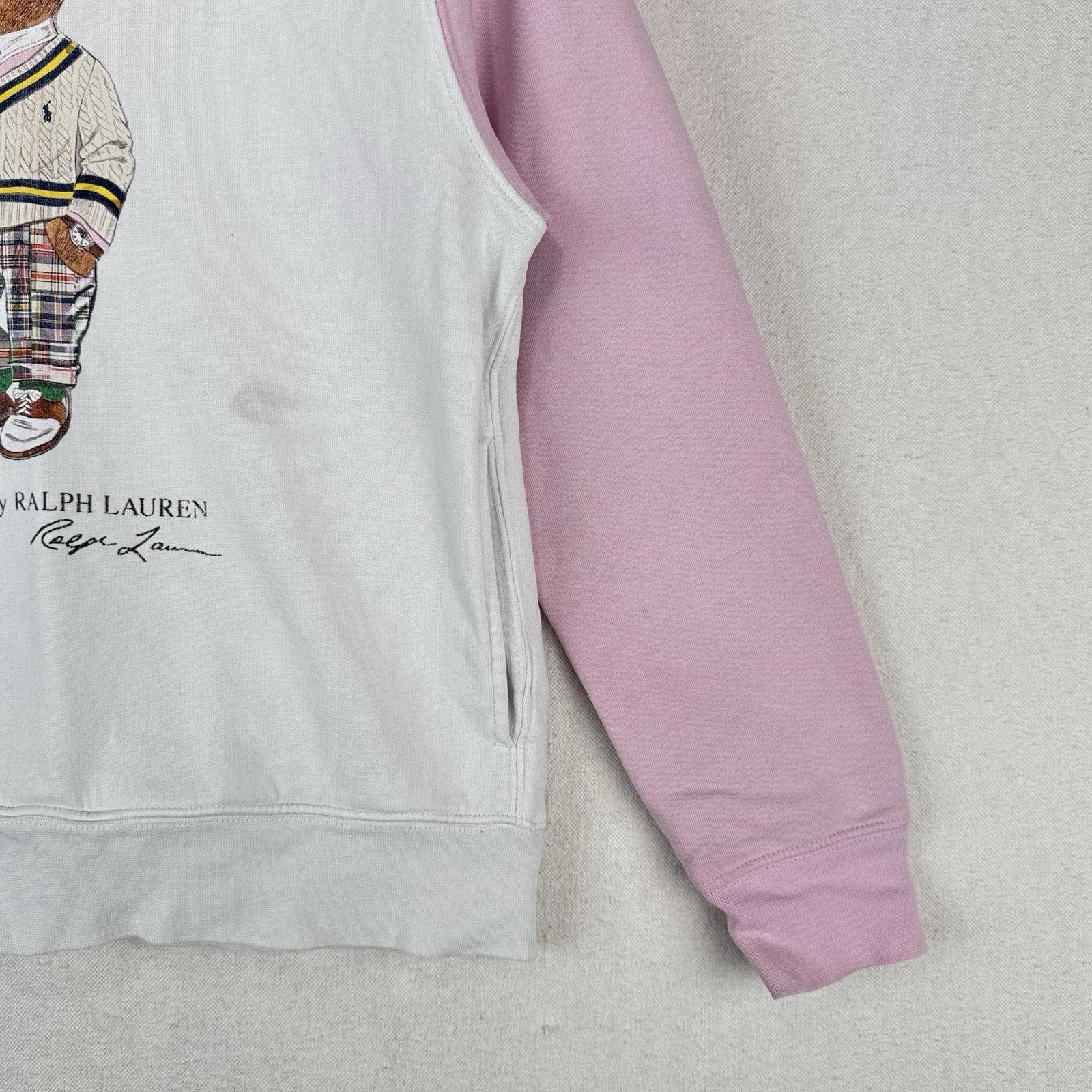 Polo Ralph Lauren Kids L 14-16 Polo Bear Colorblock Fleece Hoodie White *Read