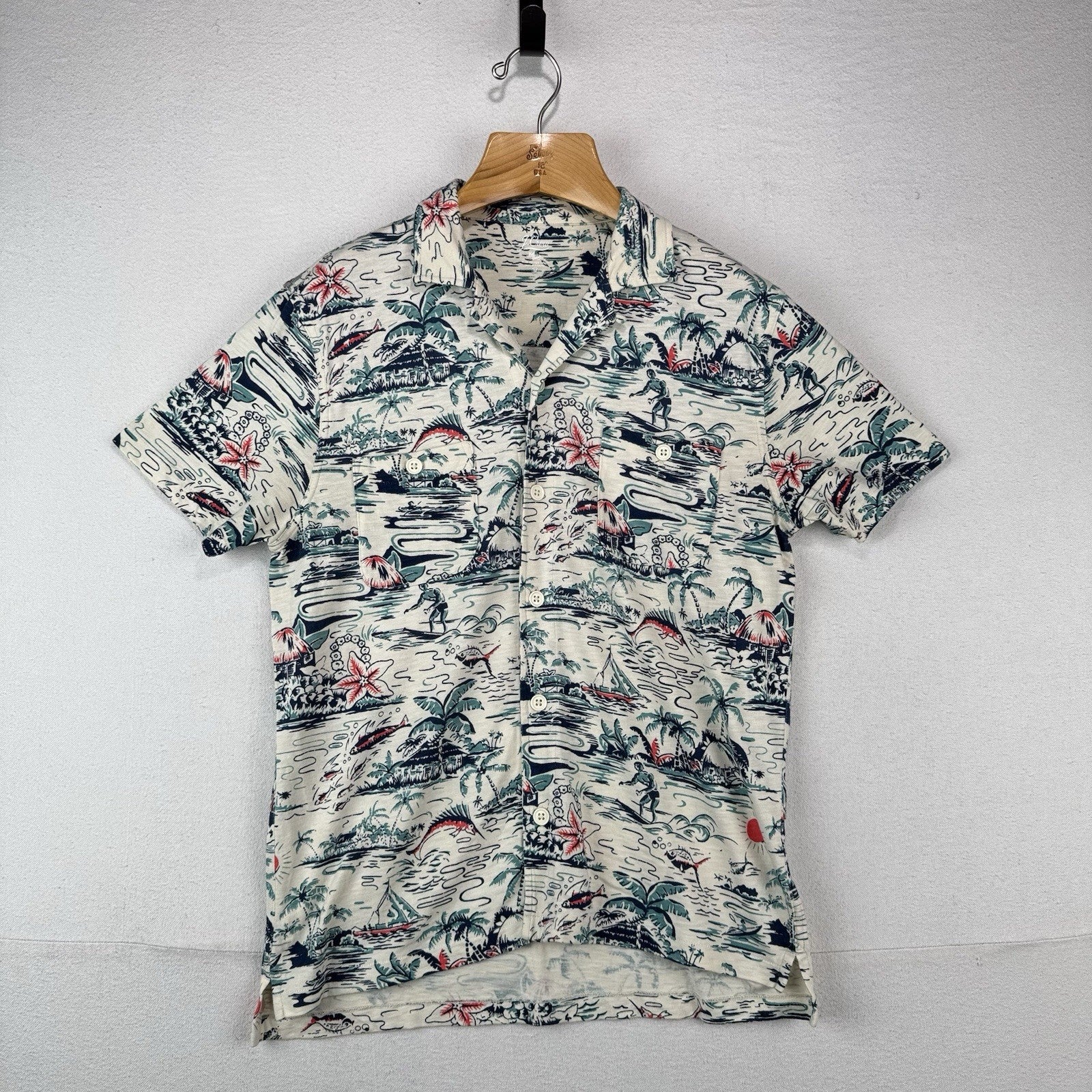 J.Crew Knit Goods Men’s Medium Hawaiian Short Sleeve Camp Loop Collar Shirt