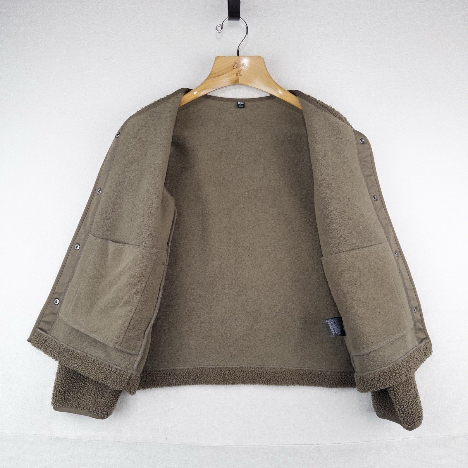 Uniqlo Pile Fleece Military Crew Cardigan Sweater Jacket Coffee Brown Small (38)