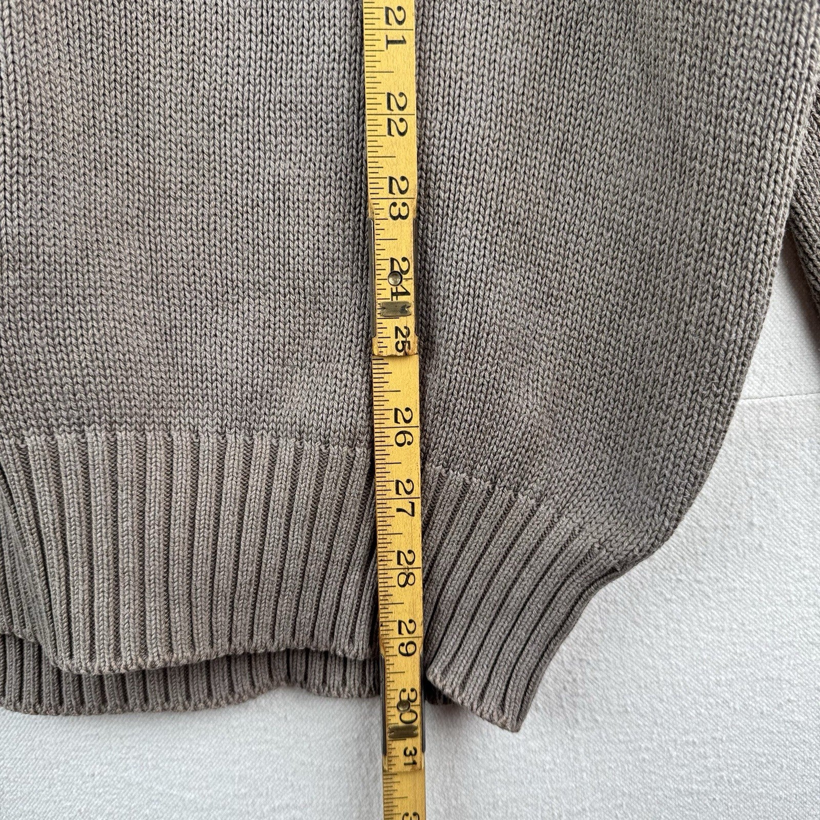 90’s Vtg Land's End Sweater Men L Tall Gray Tan Crew Chunky Knit Cotton Made USA