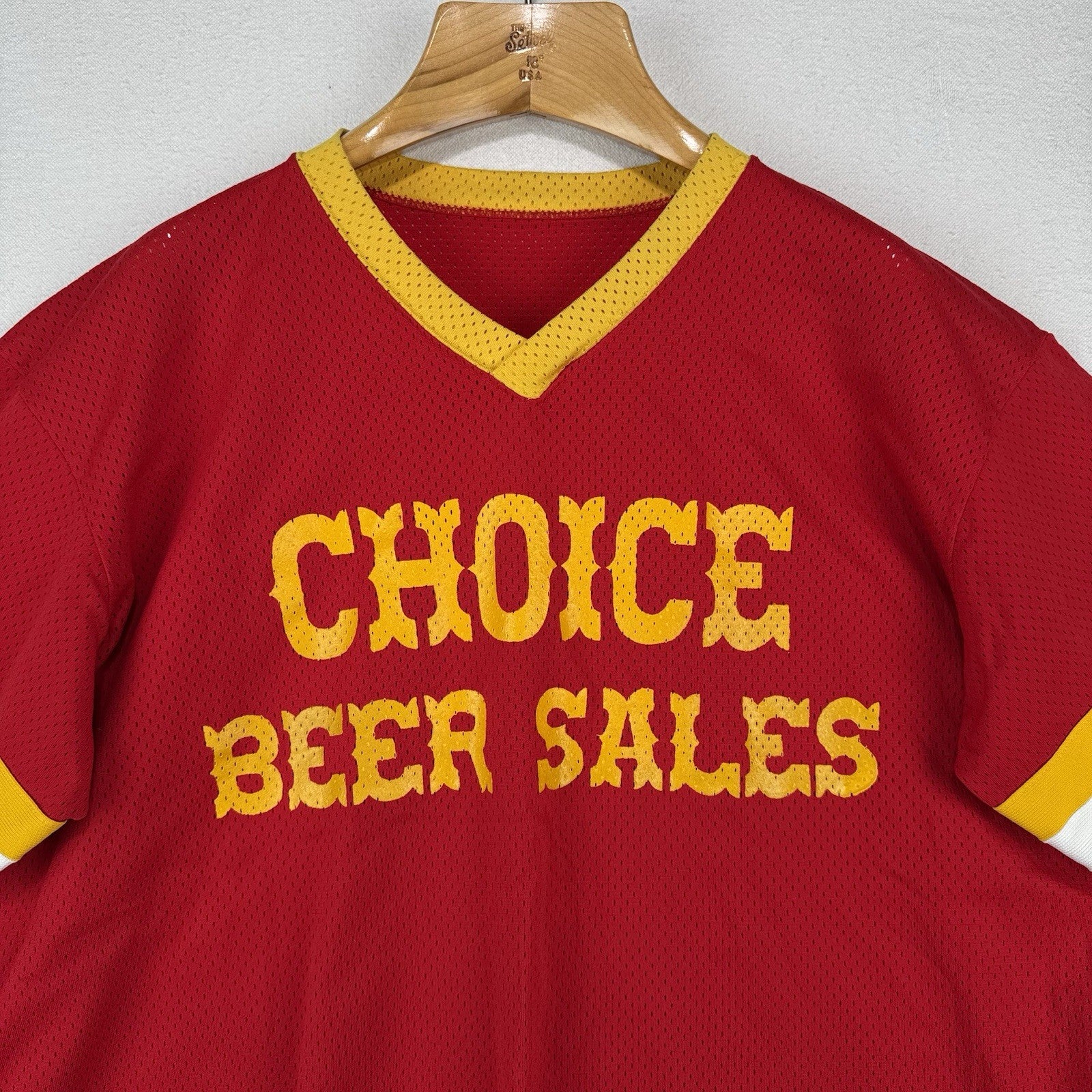 70’s Vtg Choice Beer Sales Medalist Sand Knit Work Uniform Shirt 2XL Jersey USA