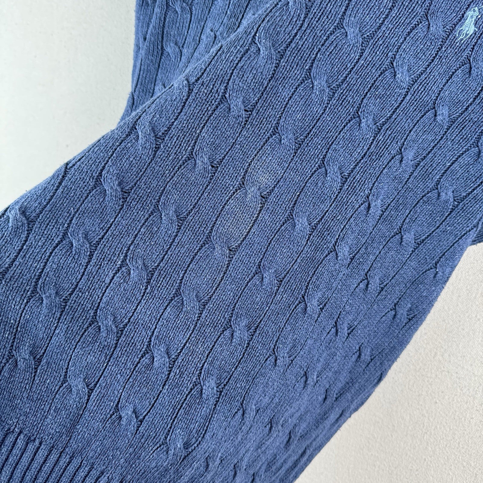 Vintage Polo Ralph Lauren 100% Silk Sweater Mens Large Blue Cable Knit V Neck