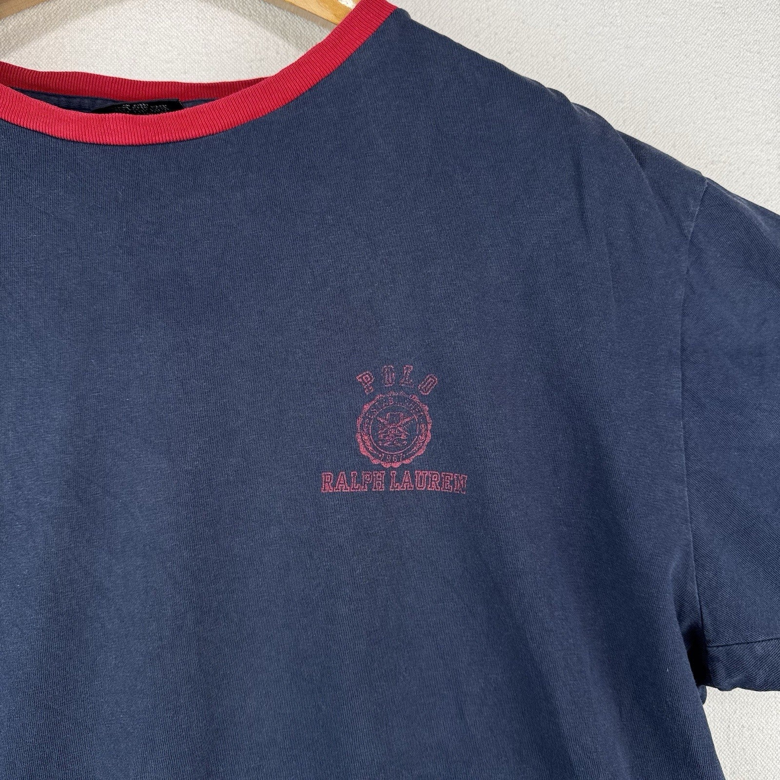 90’s Vintage Polo Ralph Lauren Ringer Crest Logo T-Shirt Large Made In USA