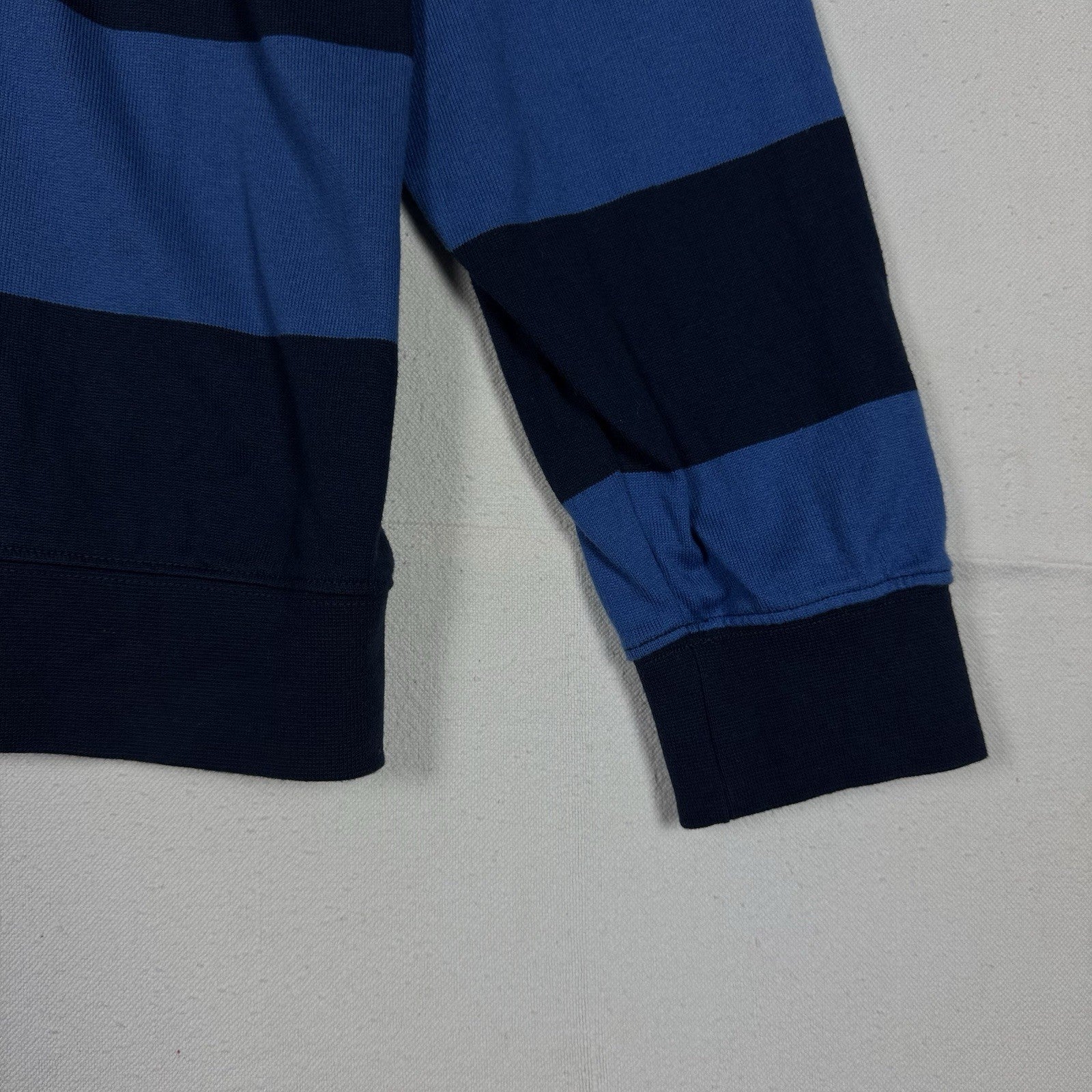 LL Bean Men's Bean's Vintage Soft Rugby, Mockneck, Stripe Sz L Blue