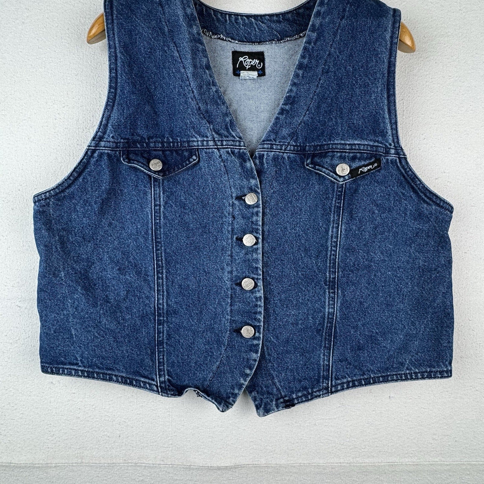 90’s Vintage Roper Blue Denim Vest XL 100% Cotton Western Made In USA 22”