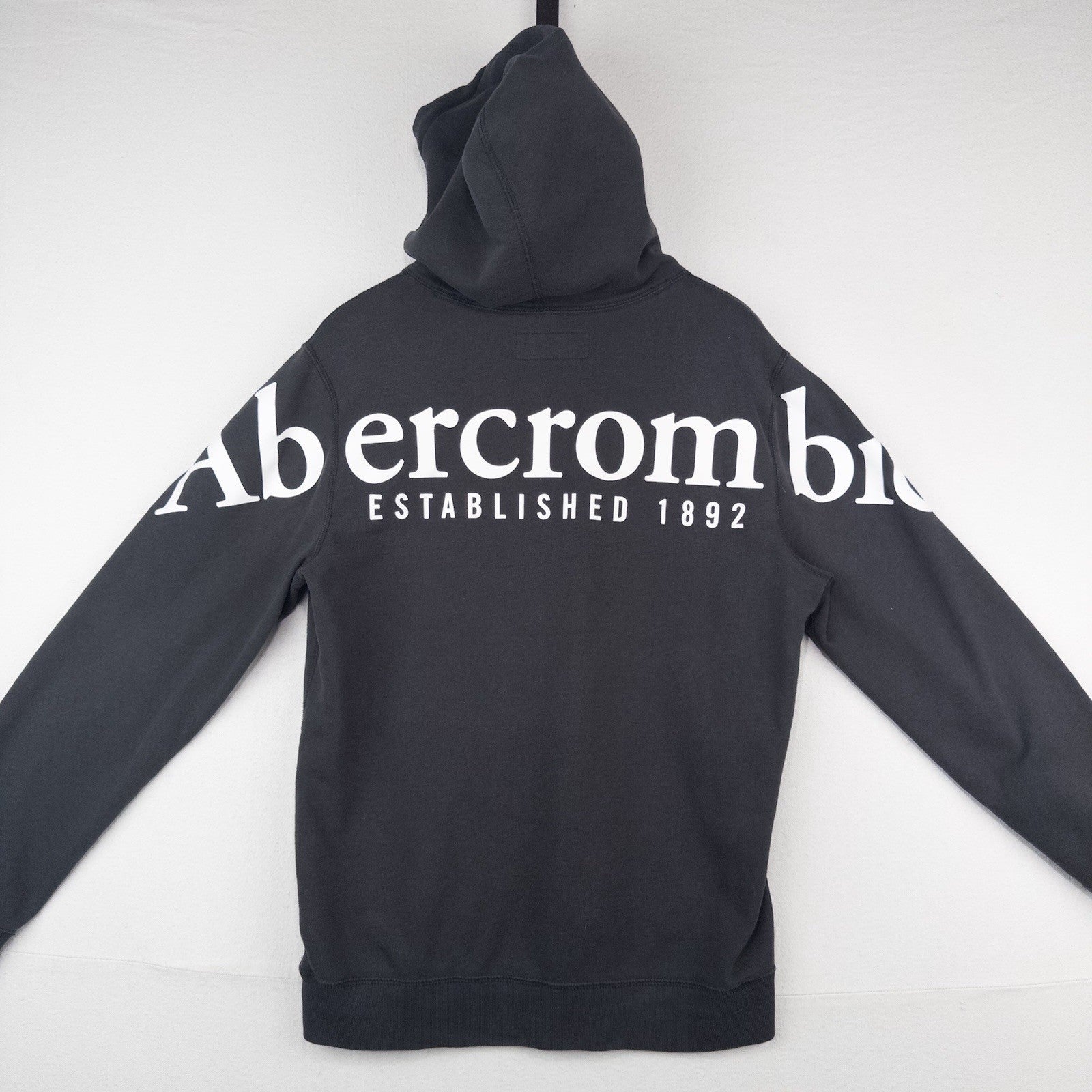 Abercrombie & Fitch Soft Hoodie Black Gray Mens M Exploded Spelled Out Back Logo