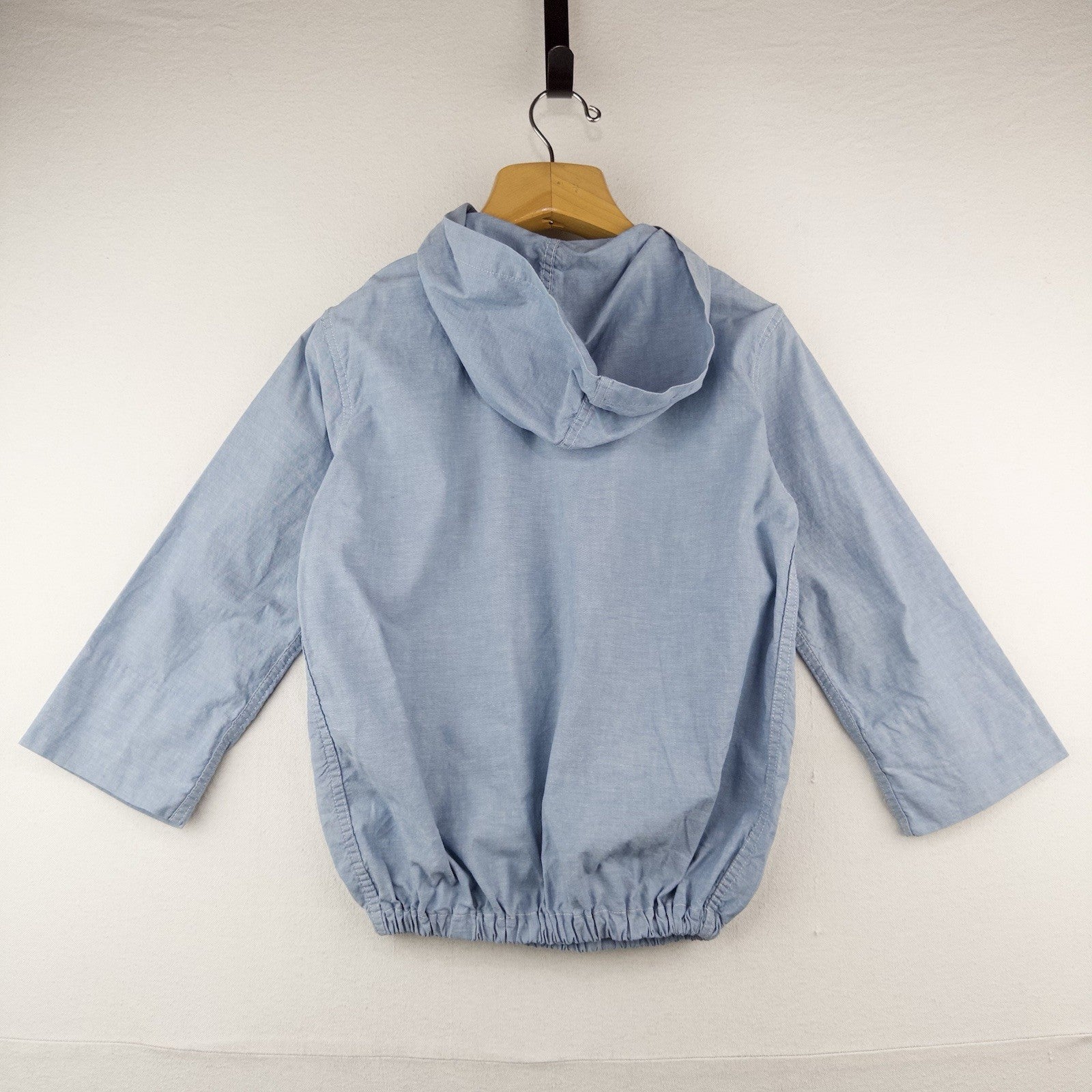 50's Vtg Chambray Patch Pocket Hooded Smock Jacket S Single Stitch Pearl Snap