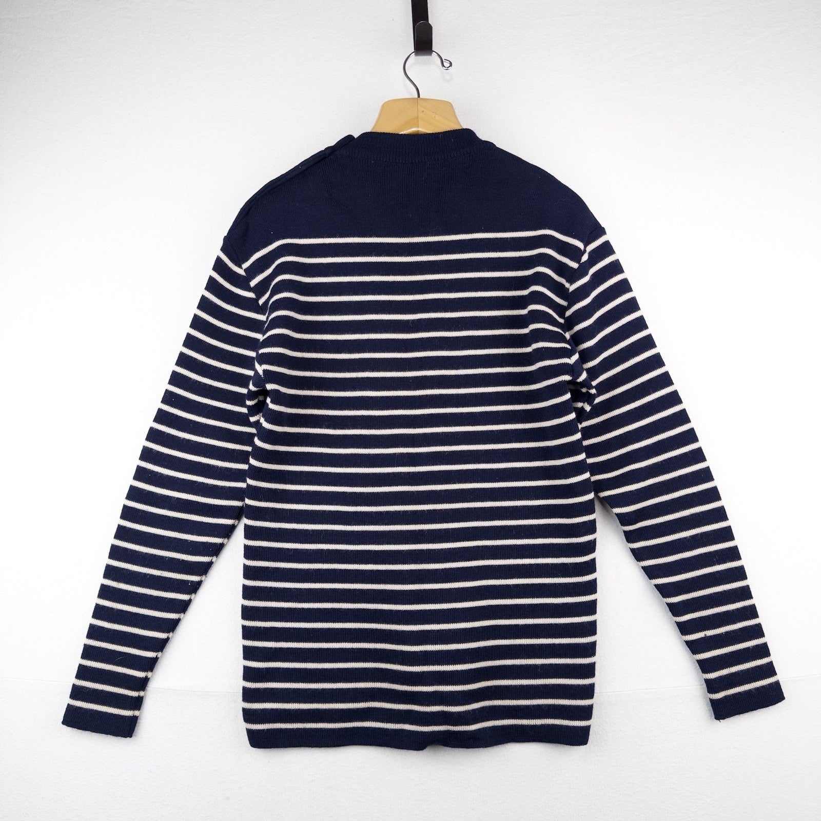 70’s Saint James Wool Sweater Bretone Stripe Button Shoulder Made France Blue M