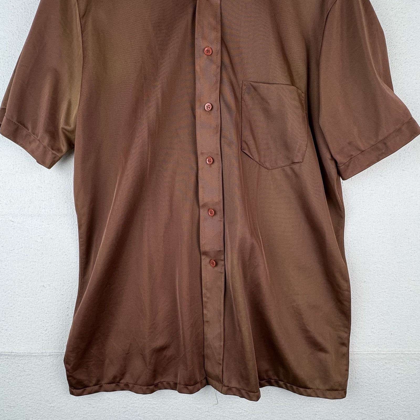 70’s Vintage Bradford Mens Medium Brown Nylon Dagger Collar Shirt