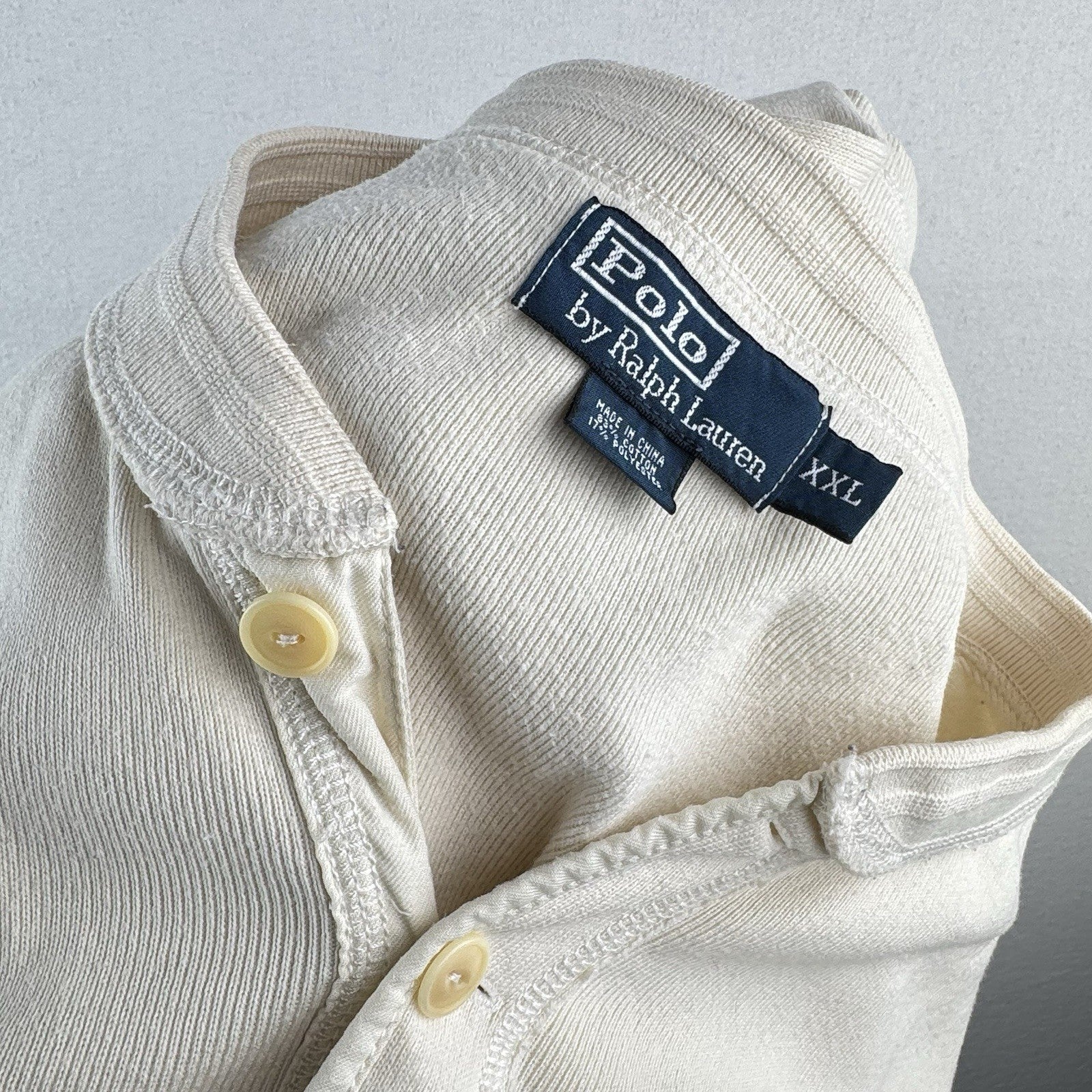 Vintage Polo Ralph Lauren Henley Shirt Mens 2XL Long Sleeve Cotton Beige