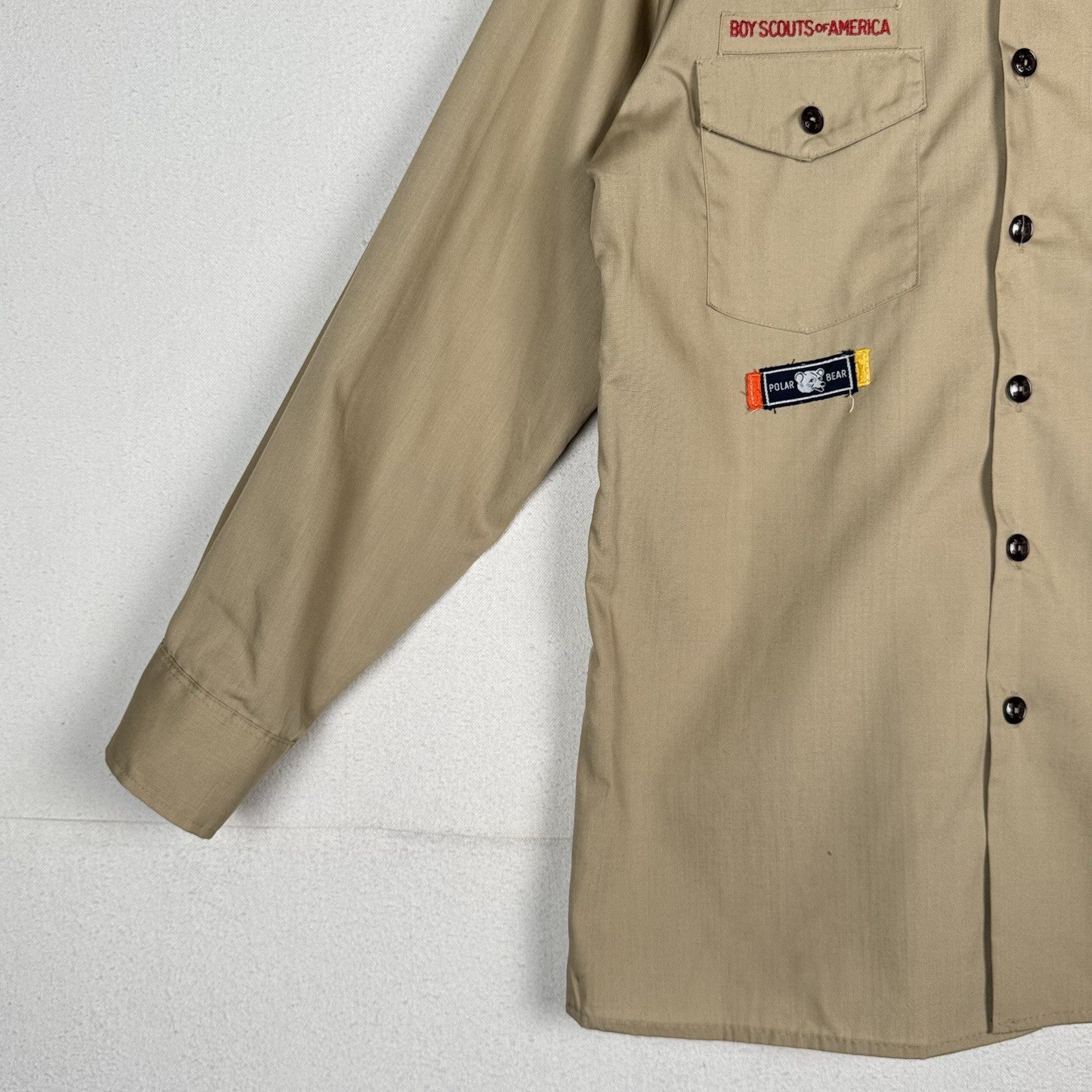Vtg BSA Boy Scouts Uniform Shirt Men M Tan Long Sleeve Patches Made USA Buckeye