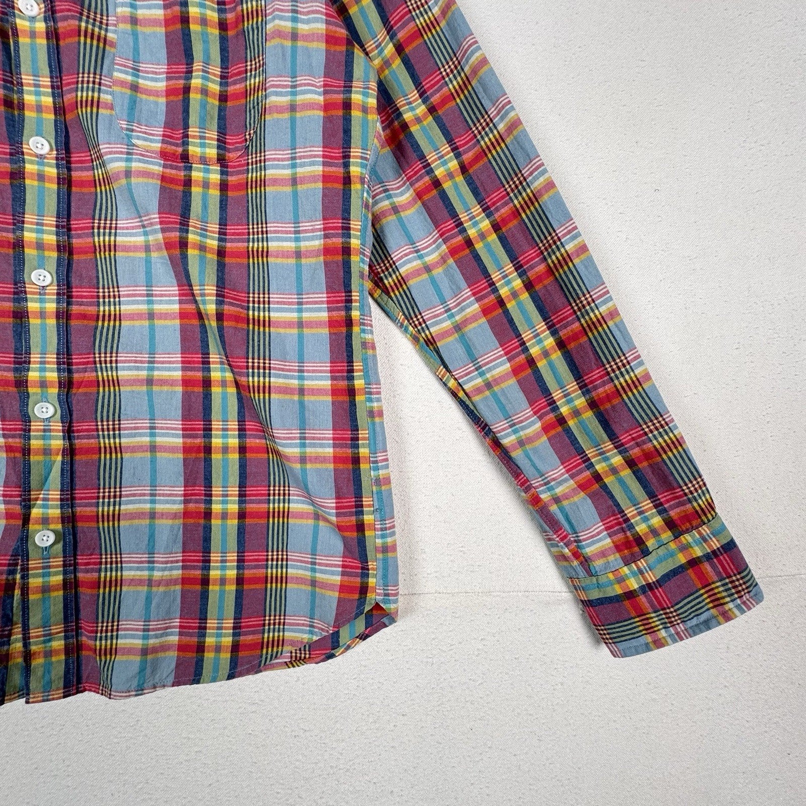 J. Crew Mens Medium Slim Fit Indian Madras Plaid Button Down Shirt Long Sleeve