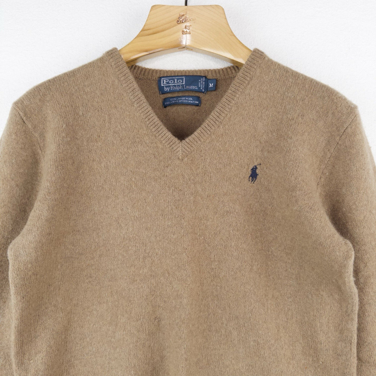 90’s Vtg Polo Ralph Lauren Sweater Men’s M Camel 100% Lambswool Pullover V-Neck