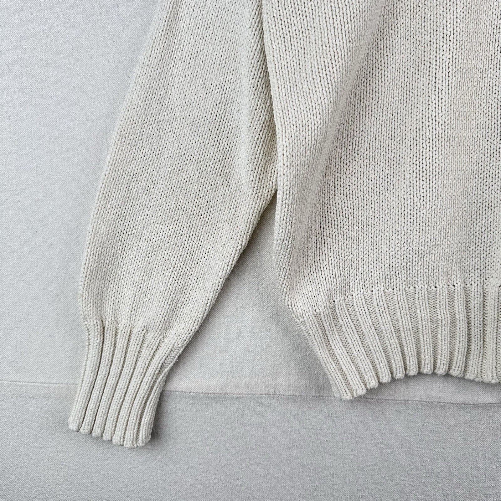 90s Vtg Polo Ralph Lauren Sweater Men's M Cream 100% Cotton V-Neck Navy Pony