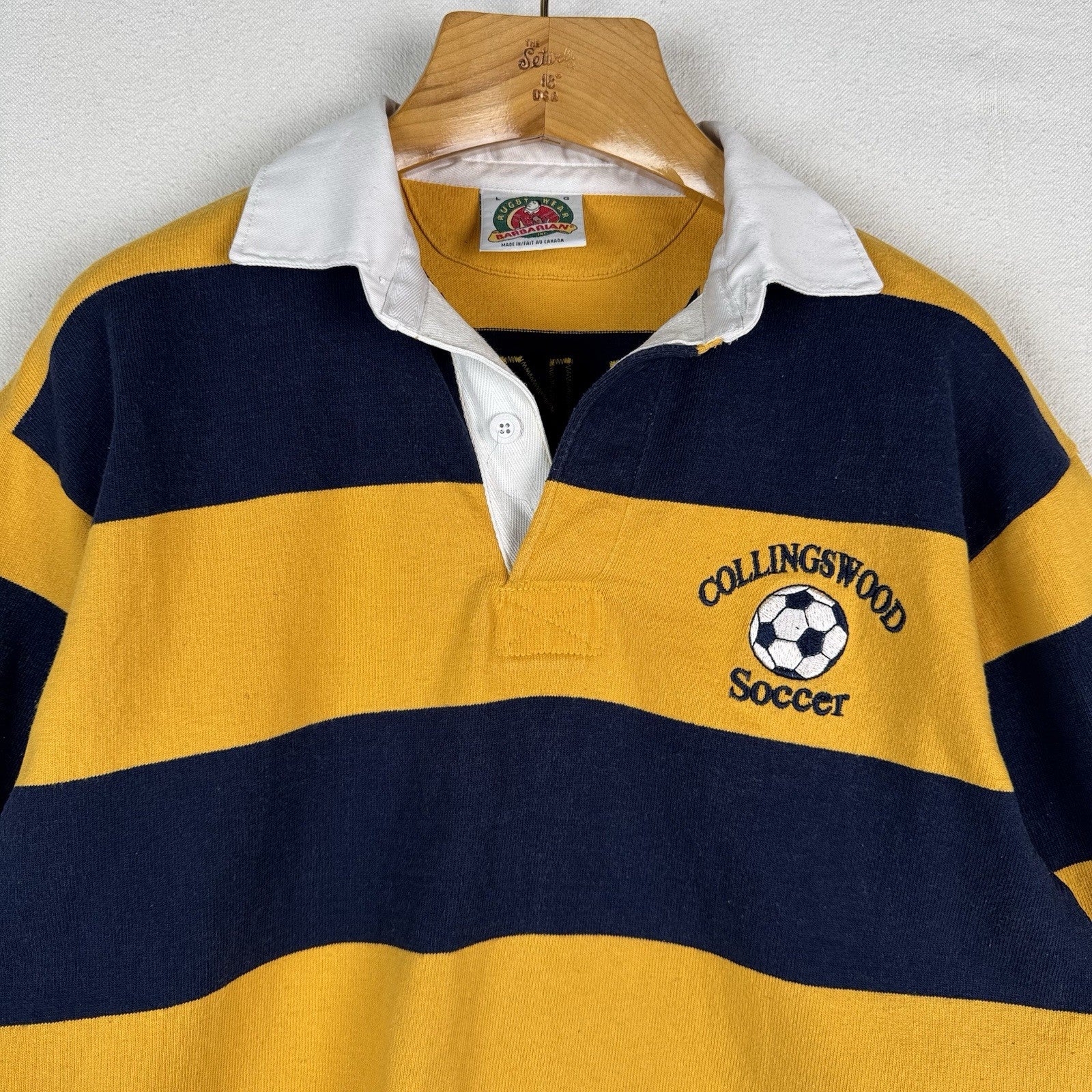 Barbarian Rugby Wear Men’s Large Soccer Navy & Yellow Striped Rugby Shirt
