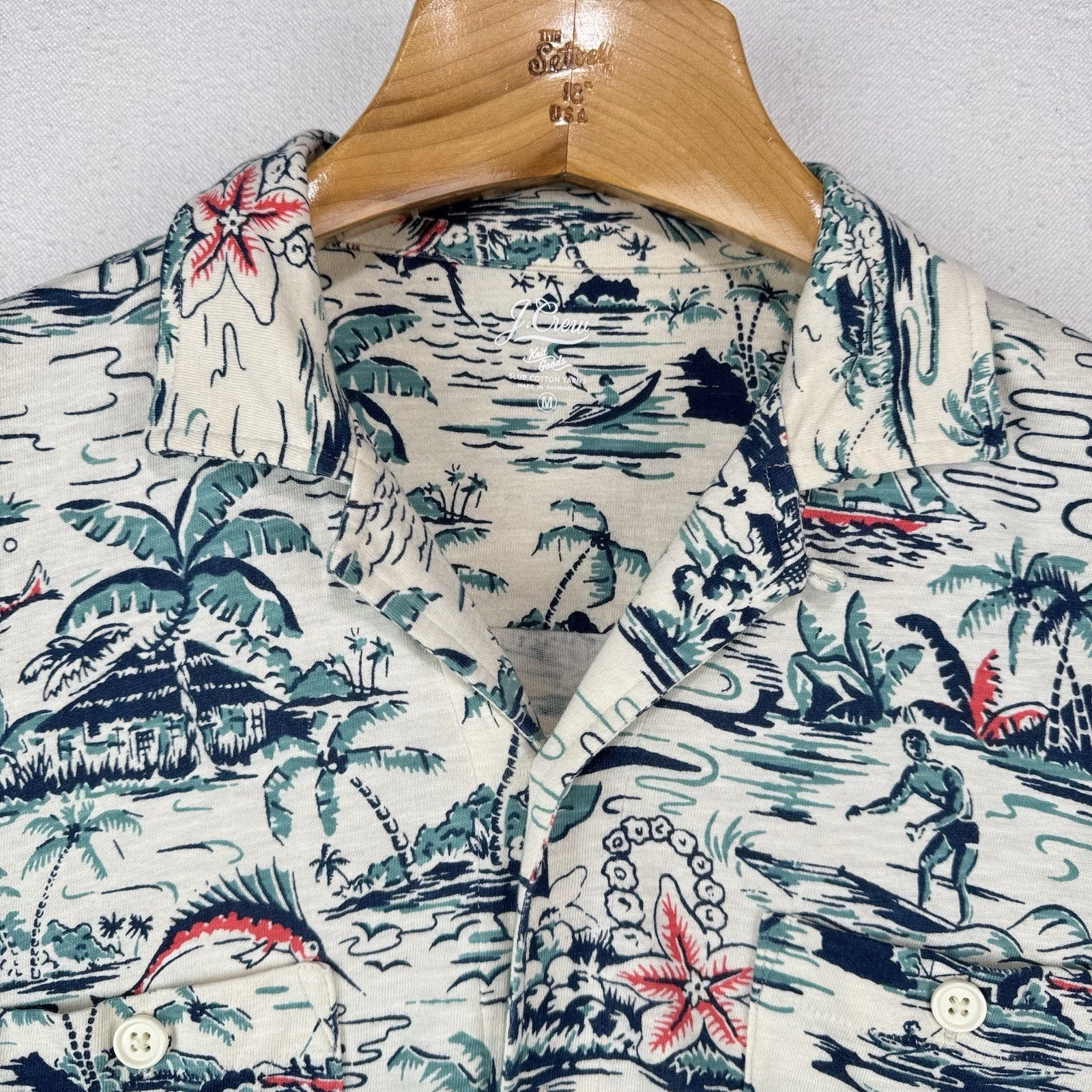 J.Crew Knit Goods Men’s Medium Hawaiian Short Sleeve Camp Loop Collar Shirt